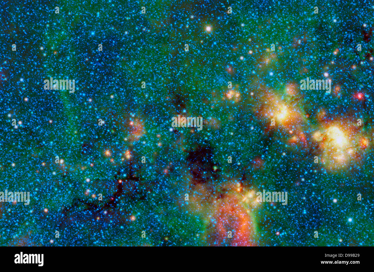 In una immagine infrarossa dalla NASA il saggio ci sono alcune nuvole che sono così fresco e spessa che anche la luce a infrarossi proveniente dall'interno o lo sfondo non riesce a penetrare. Le aree di colore nero in questa immagine sono chiamati a raggi infrarossi nuvole scure. Foto Stock