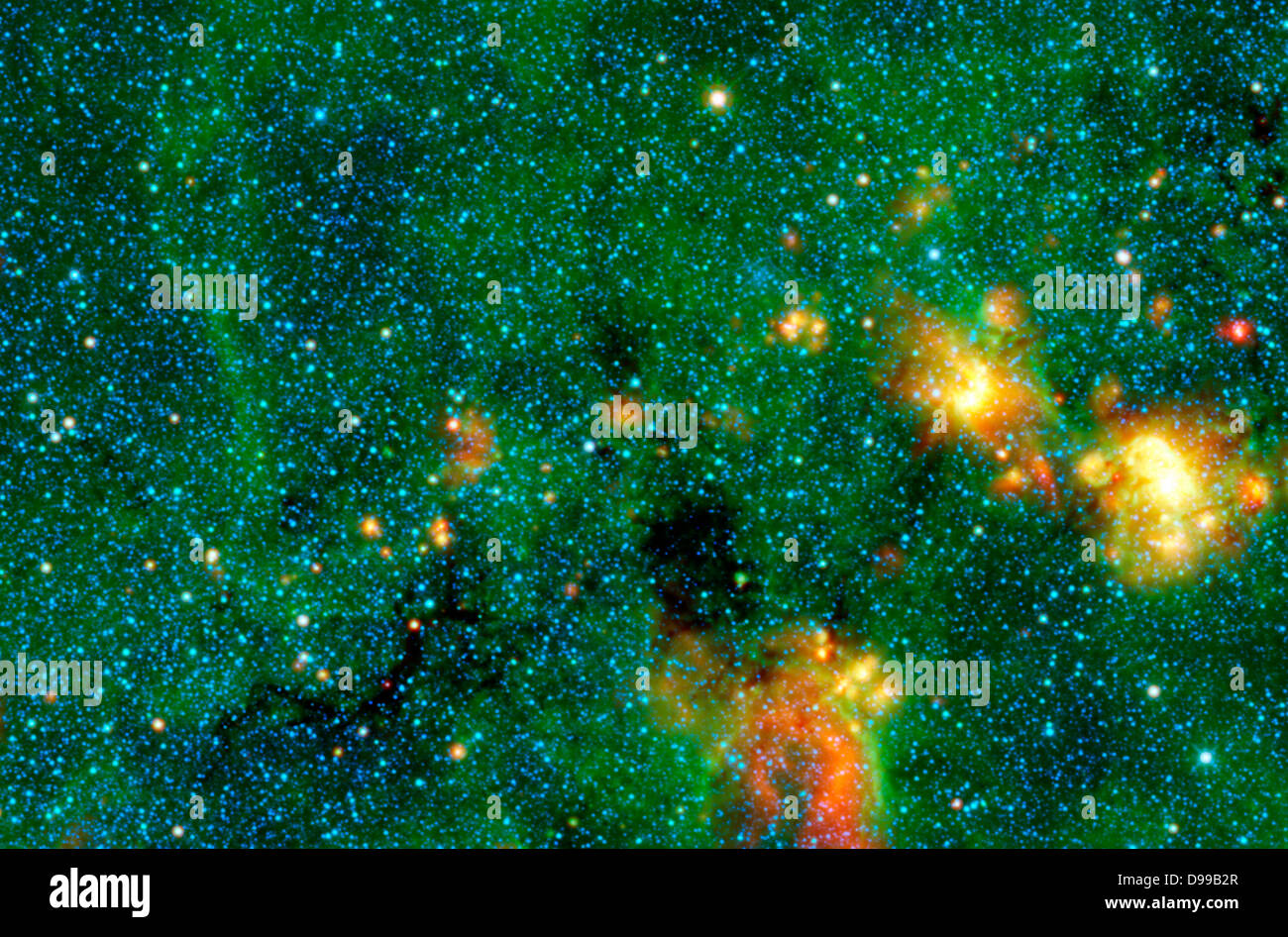 In una immagine infrarossa dalla NASA il saggio ci sono alcune nuvole che sono così fresco e spessa che anche la luce a infrarossi proveniente dall'interno o lo sfondo non riesce a penetrare. Le aree di colore nero in questa immagine sono chiamati a raggi infrarossi nuvole scure. Foto Stock