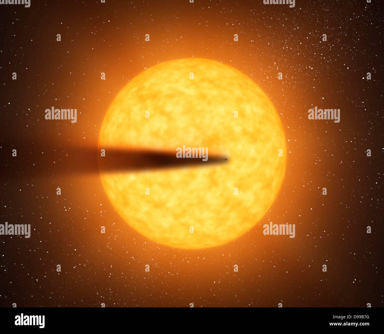 Questo artista del concetto rappresenta una cometa-come la coda di una eventuale disintegrazione mercurio super-size pianeta candidato come esso transiti, o Croci, la sua stella madre, denominata KIC 12557548. I risultati sono basati su dati dalla NASA Kepler mission. Foto Stock