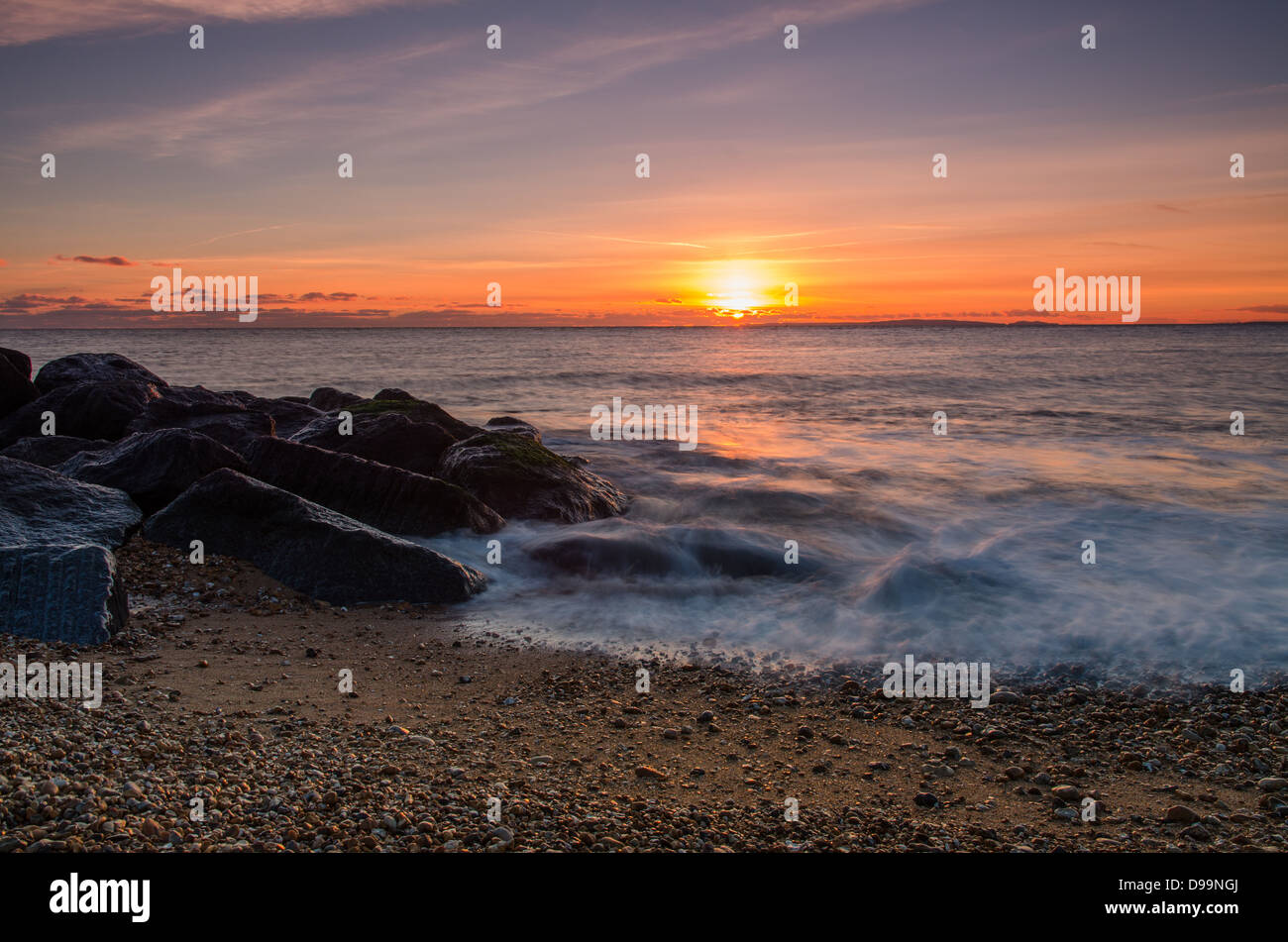 Tramonto a Keyhaven, Hampshire, Regno Unito Foto Stock