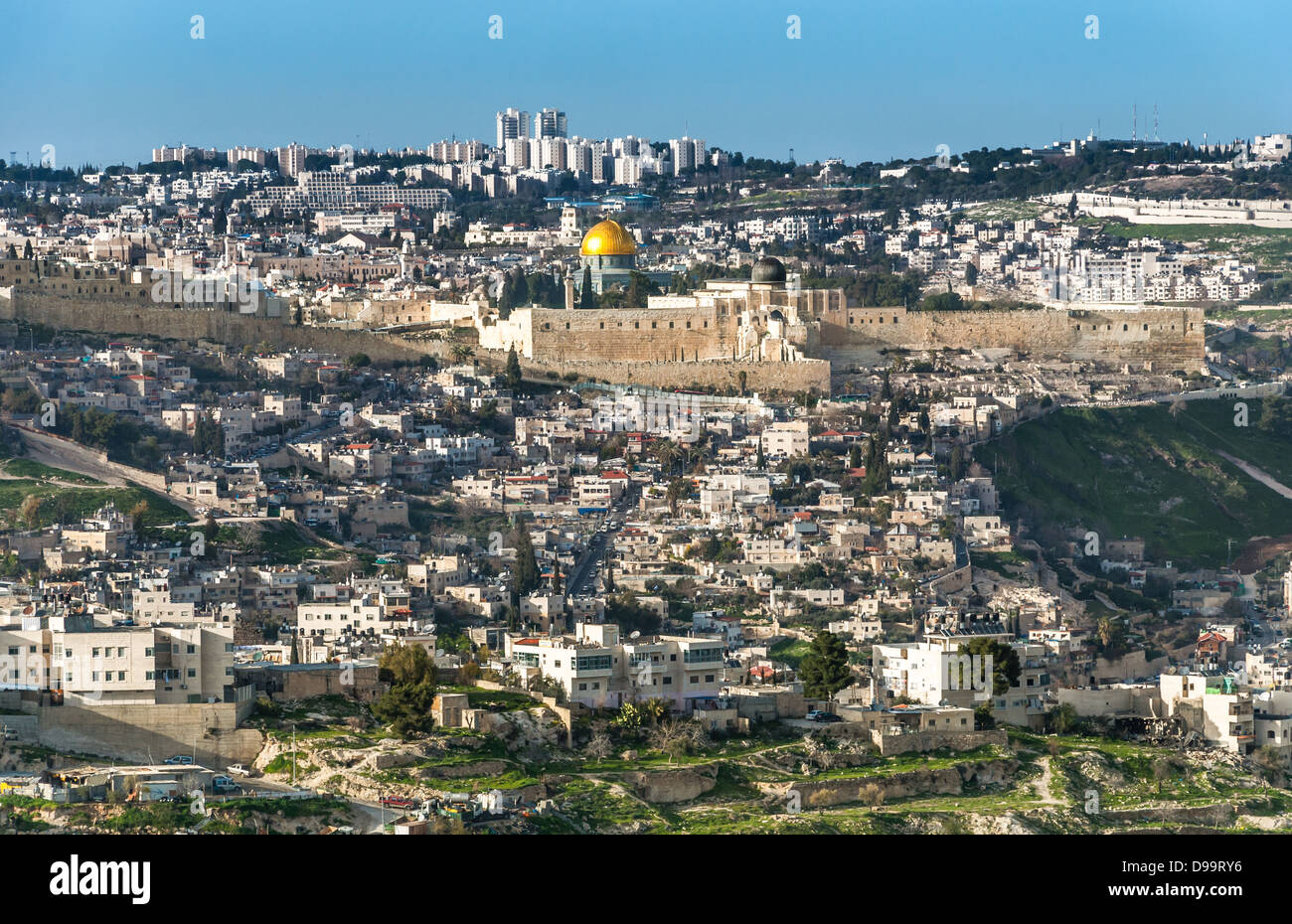 Il Monte del Tempio, conosciuto anche come Monte Moriah a Gerusalemme, Israele è situato nella città vecchia di Gerusalemme ed è un luogo sacro Foto Stock