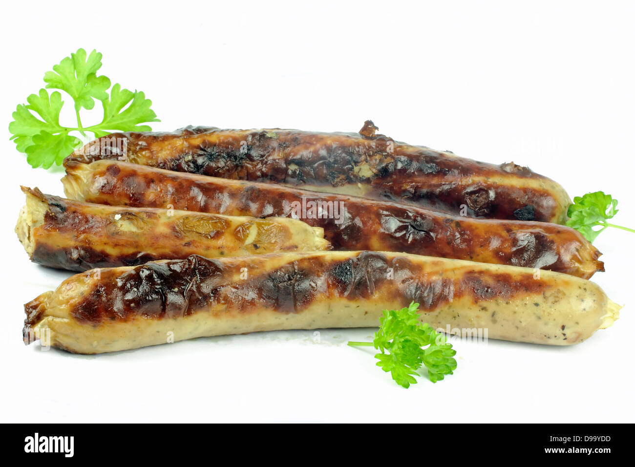 Salsicce alla griglia il bratwurst Foto Stock