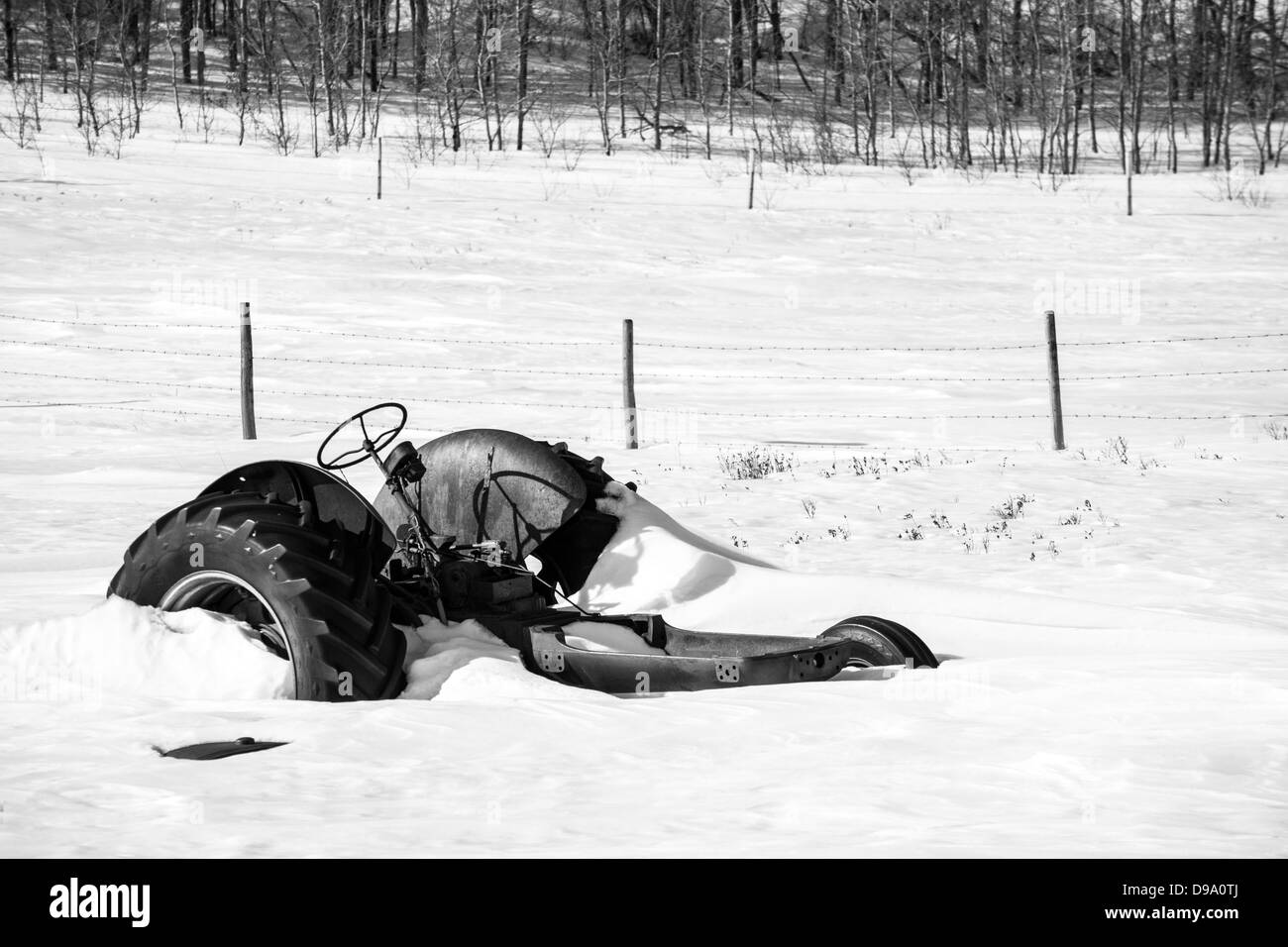 Agriturismo, neve, in inverno, trattore, antichi Foto Stock