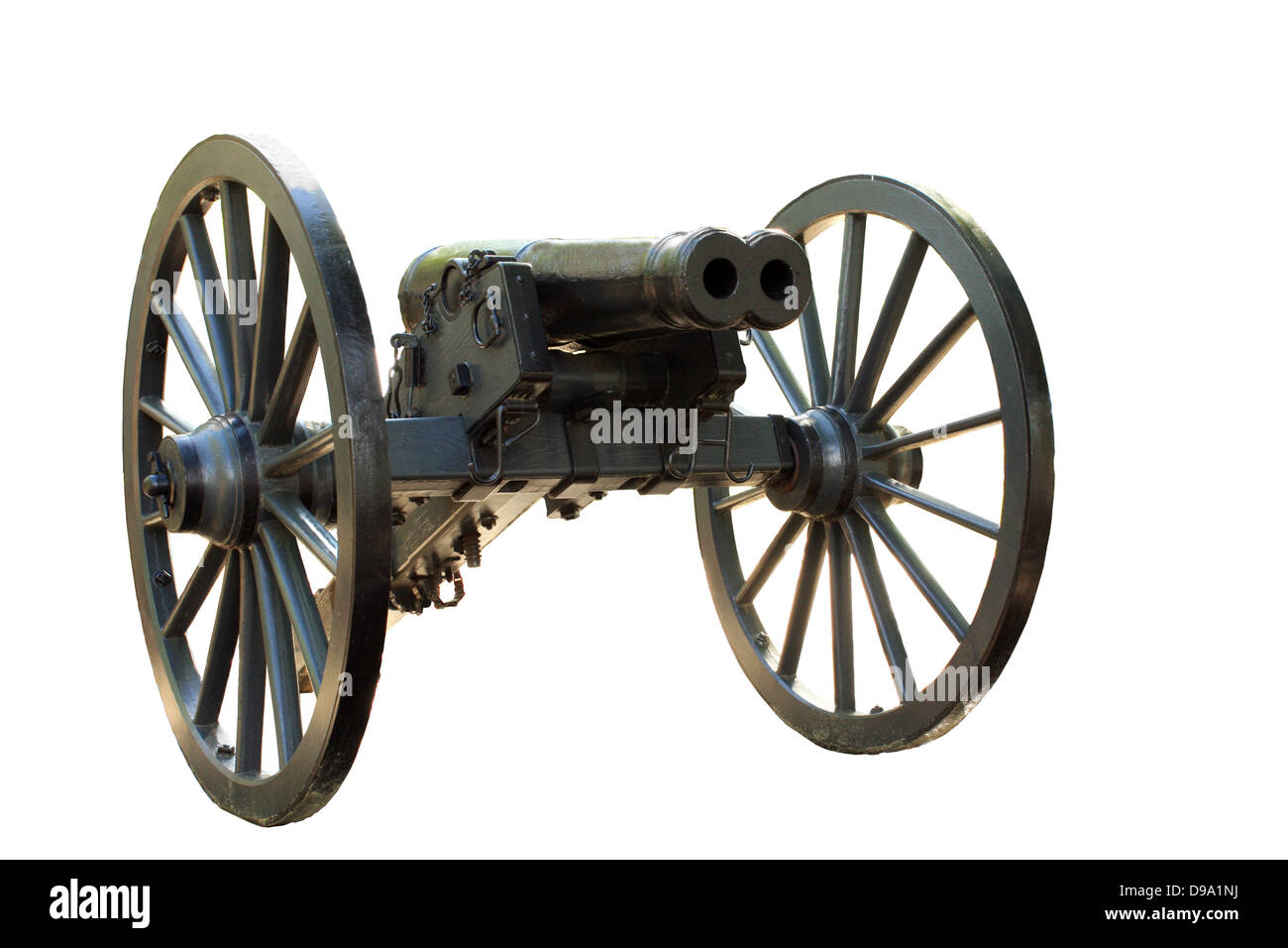 Double barrel cannon dalla guerra civile isolato su bianco Foto Stock