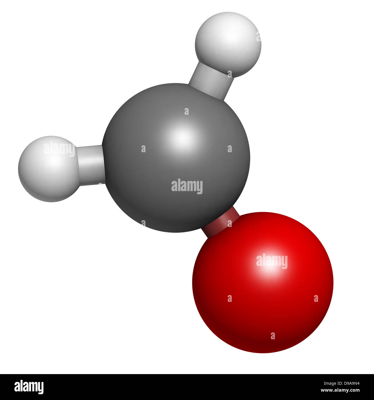 Formaldeide (CH2O), modello molecolare. La formaldeide è un noto agente cancerogeno e un comune indoor e inquinanti. Foto Stock