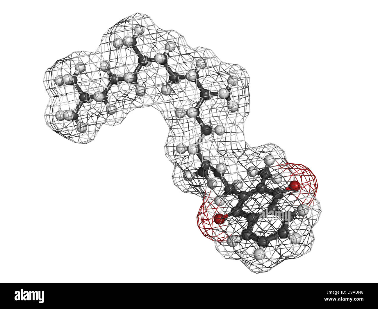 La vitamina K1 (phylloquinone), modello molecolare. Gli atomi sono rappresentati come sfere convenzionale con codifica a colori. Foto Stock