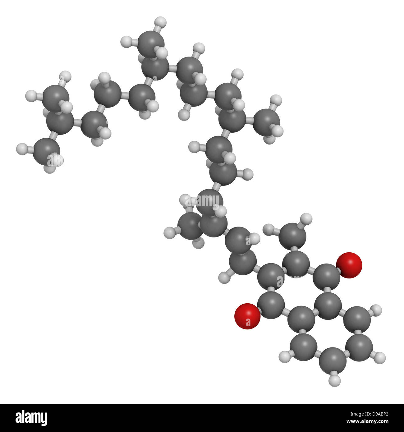 La vitamina K1 (phylloquinone), modello molecolare. Gli atomi sono rappresentati come sfere convenzionale con codifica a colori. Foto Stock