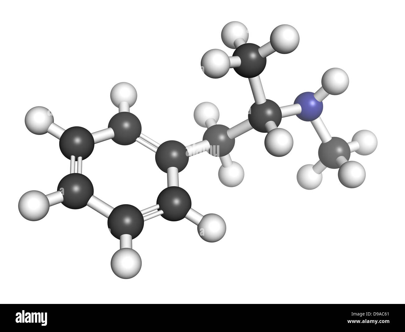 Metanfetamine (Crystal, met) psychostimulant farmaco, modello molecolare. Gli atomi sono rappresentati come sfere con colore convenzionale Foto Stock