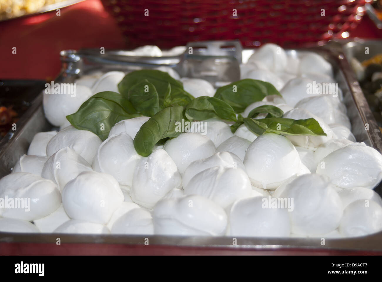 Un gustoso piatto italiano:vassoio della mozzarella di bufala Foto Stock