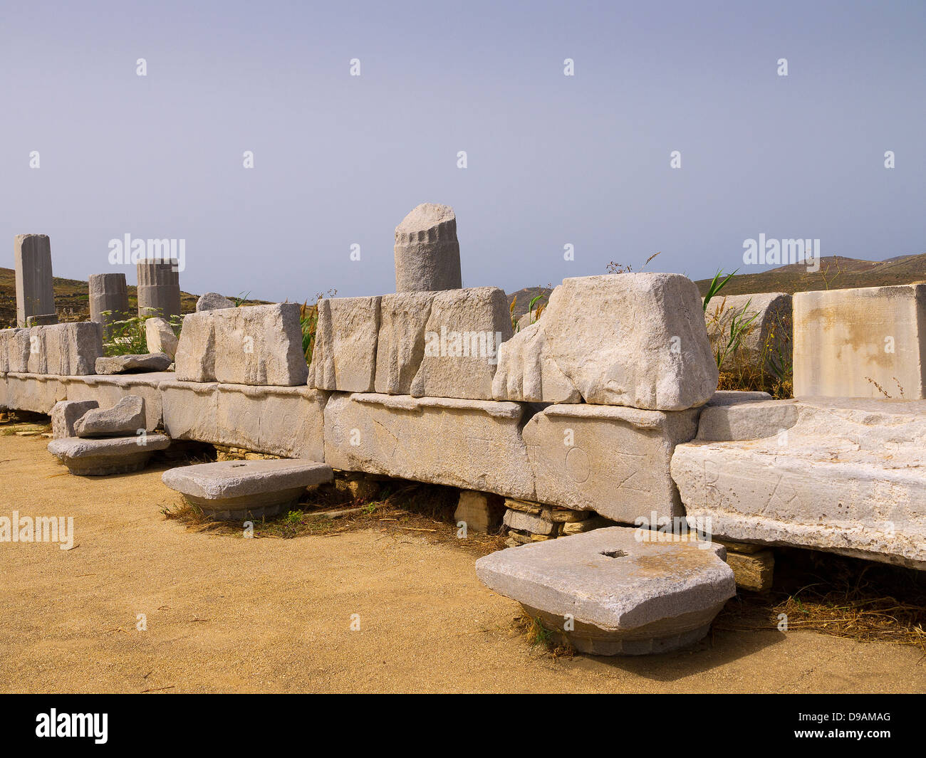 Il Tempio Isola di Delos nelle Isole Cicladi Grecia Foto Stock