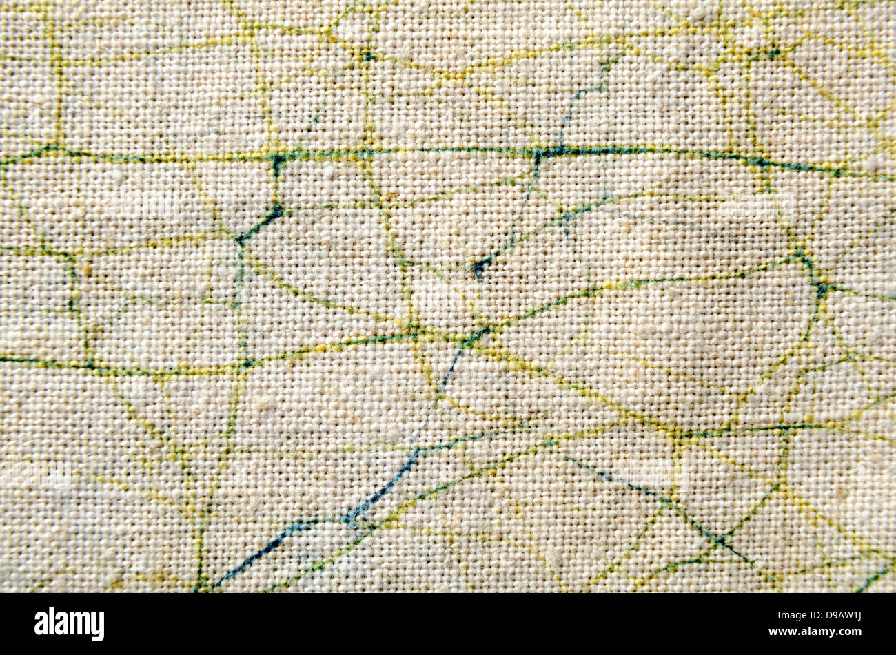 Vecchia tela di colore giallastro con sfondo caotico linee verniciato Foto Stock