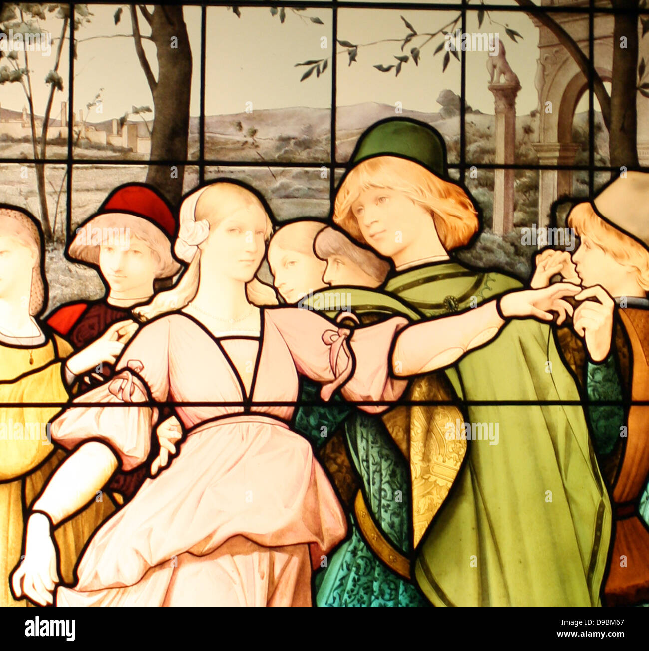 Appartamento finestra. La Danse Des Fiancailles (l'innesto a sfera). Eseguito da Eugene Oudinot (1827-1889) Francese (Passy), datata 1885. Il donatore è stato la vedova di Isacco Campana, un prominente New Yorker, nella seconda metà del secolo scorso. Foto Stock