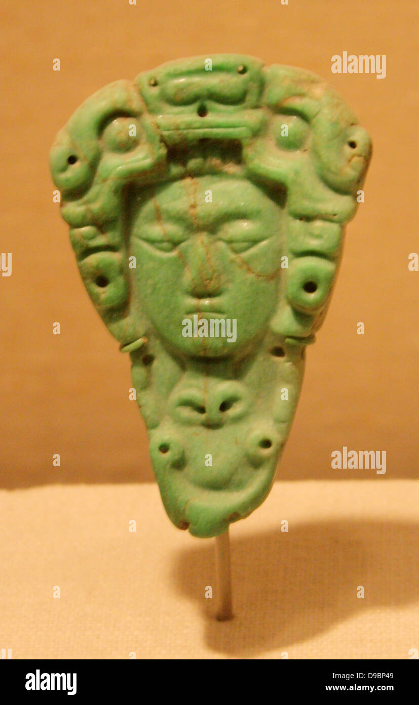 Telecomando di testa. Messico o Guatemala Maya 5a-6a secolo. Jade. Foto Stock