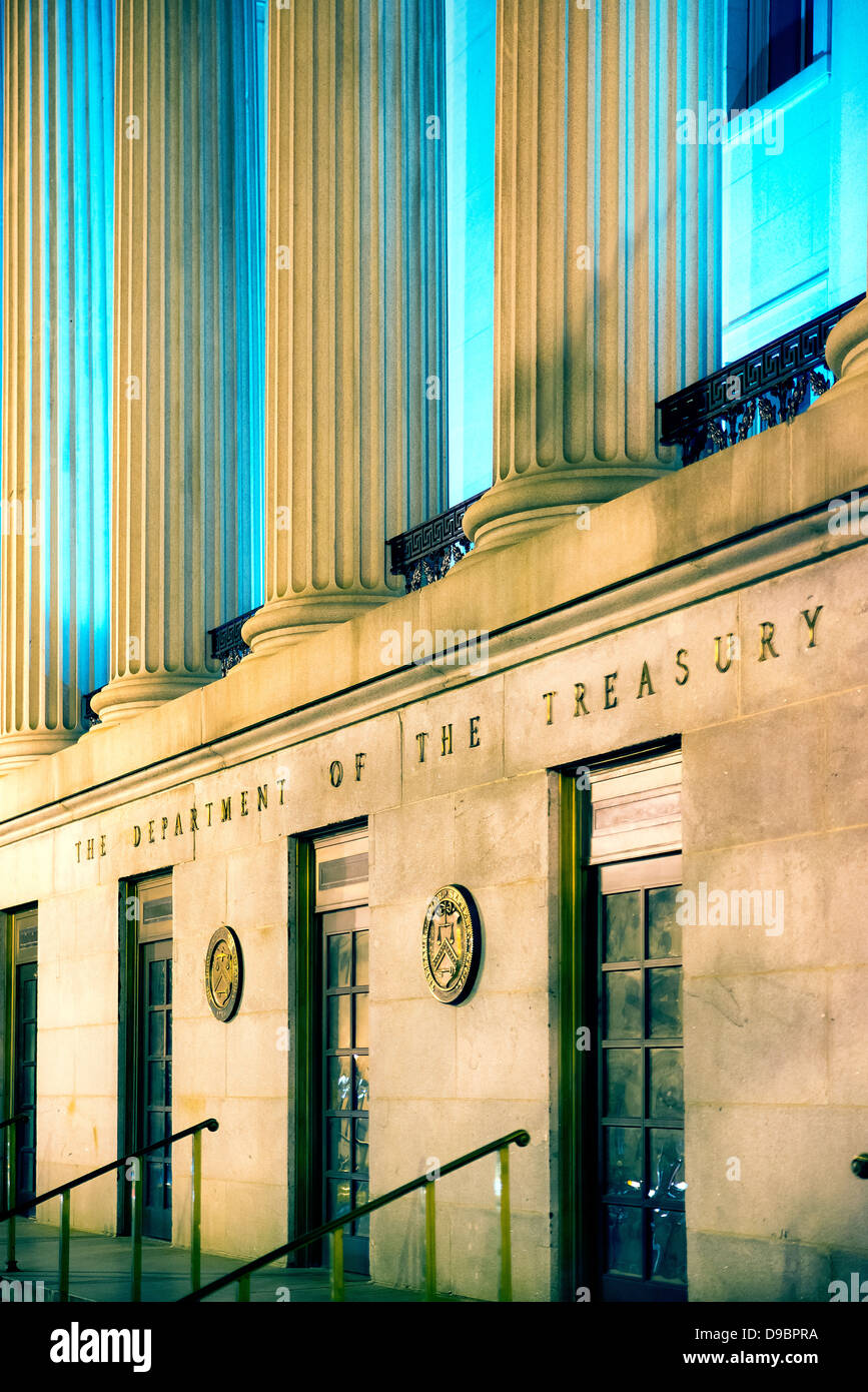 Entrata Nord del Tesoro USA edificio, Washington D.C., USA Foto Stock