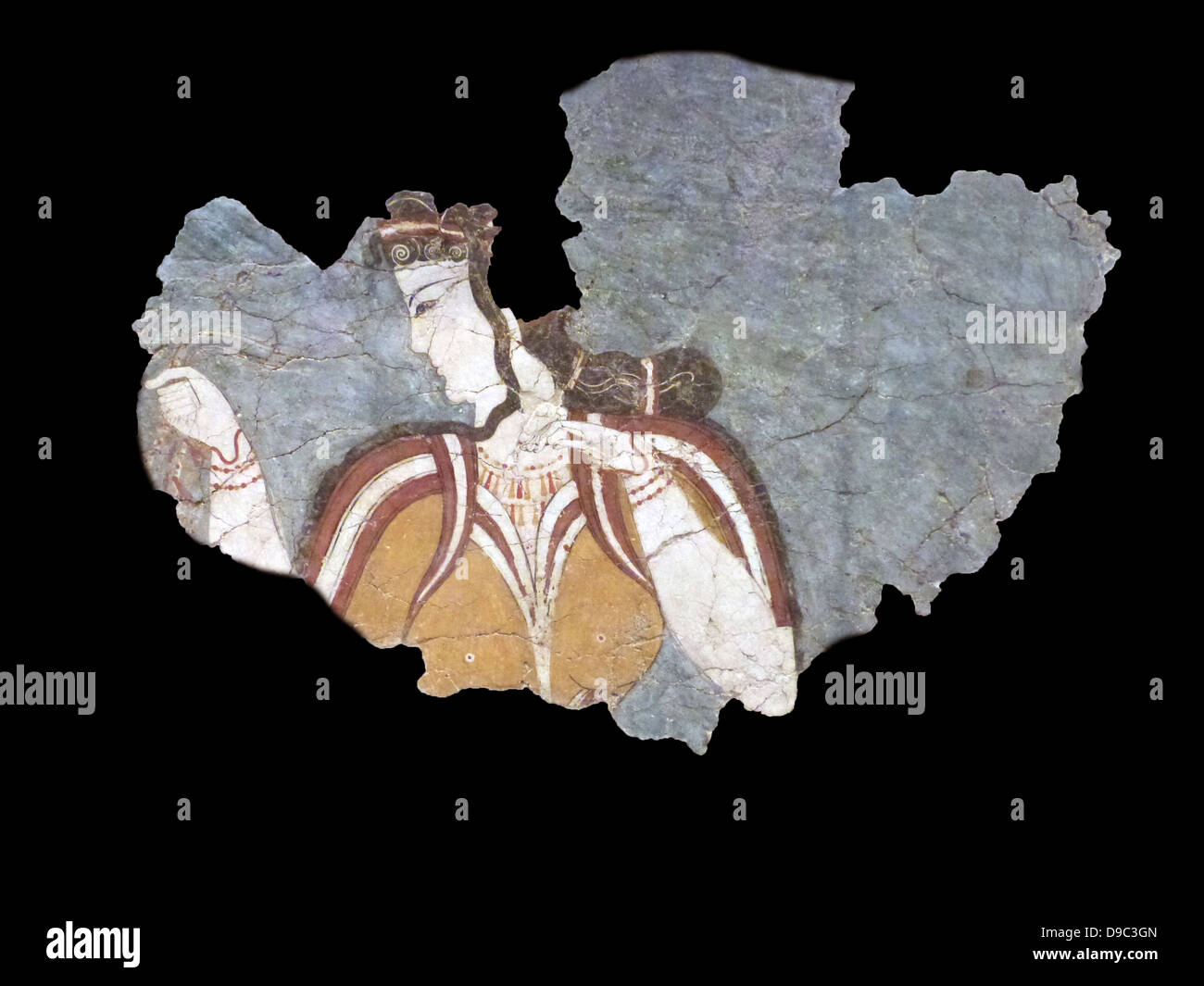 Pitture Murali formano l'acropoli di Micene. Immagini iconografico presi dal mondo naturale o le cerimonie religiose dal royal court. Foto Stock