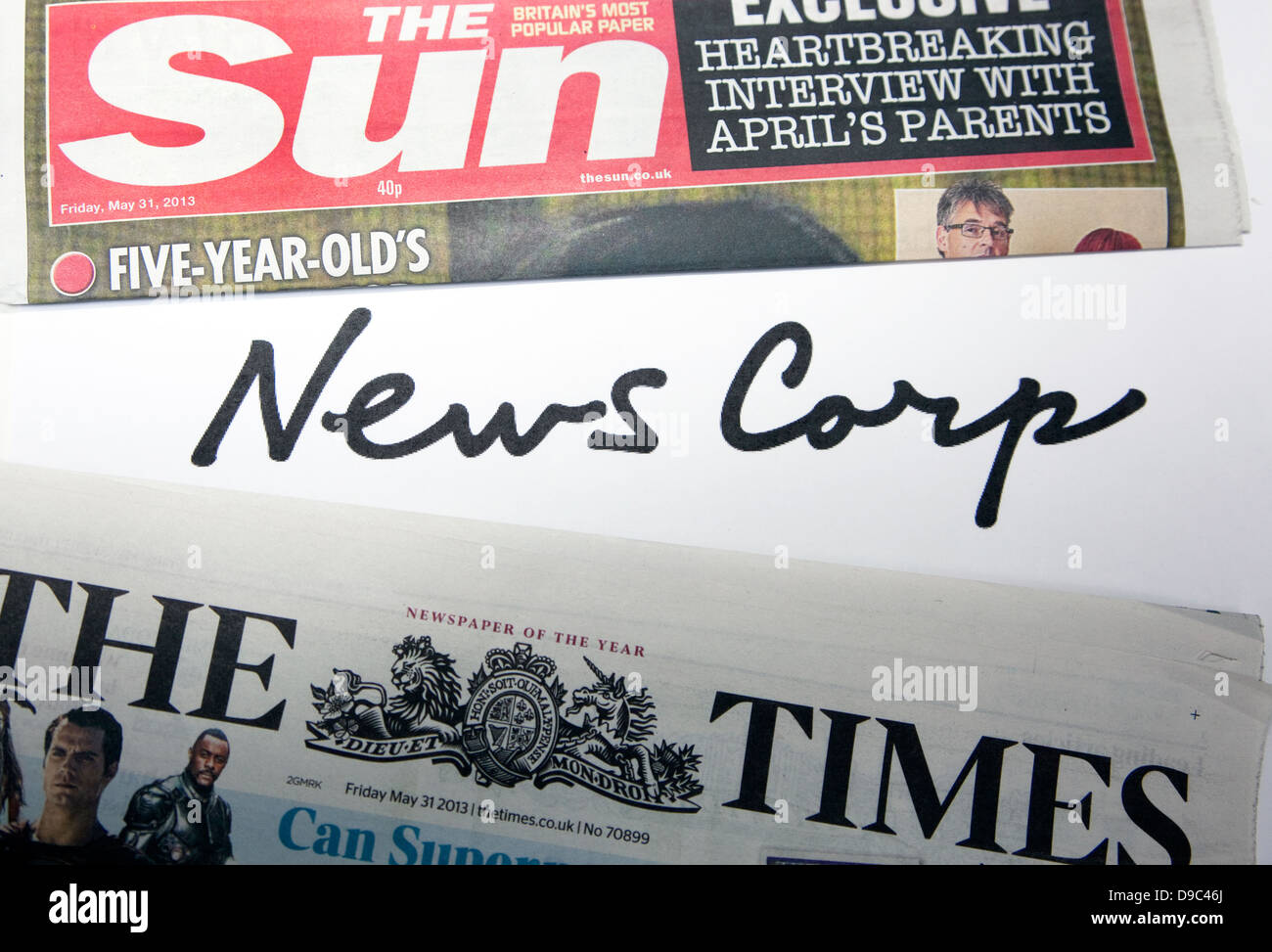 Nuova News Corporation logo sulla base di Rupert Murdoch e suo padre la scrittura a mano Foto Stock