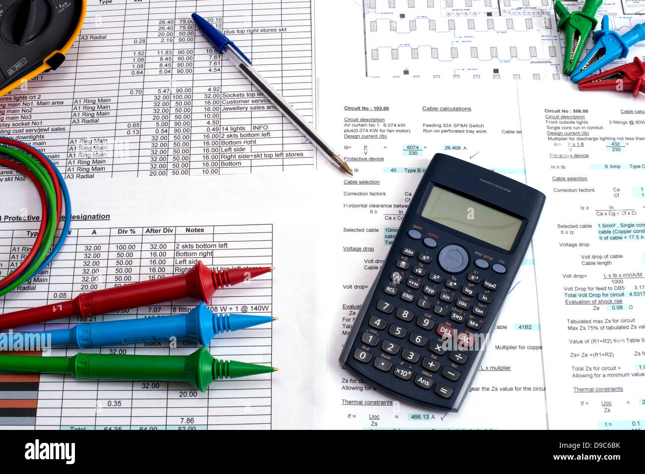 Impianto elettrico i calcoli di progetto di test Foto Stock
