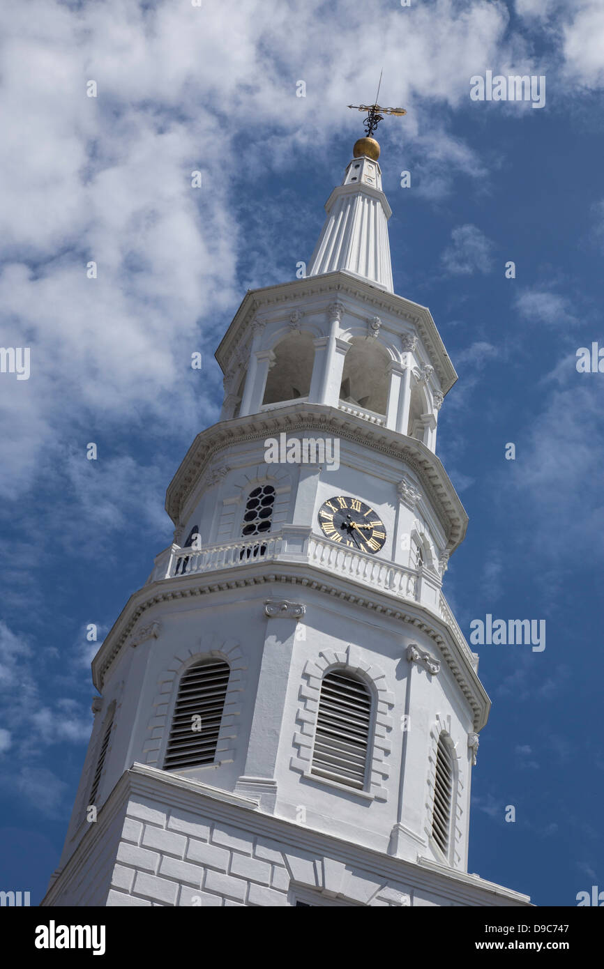 Chiesa di St. Michael Steeple, quartiere storico, Charleston, Sc Foto Stock