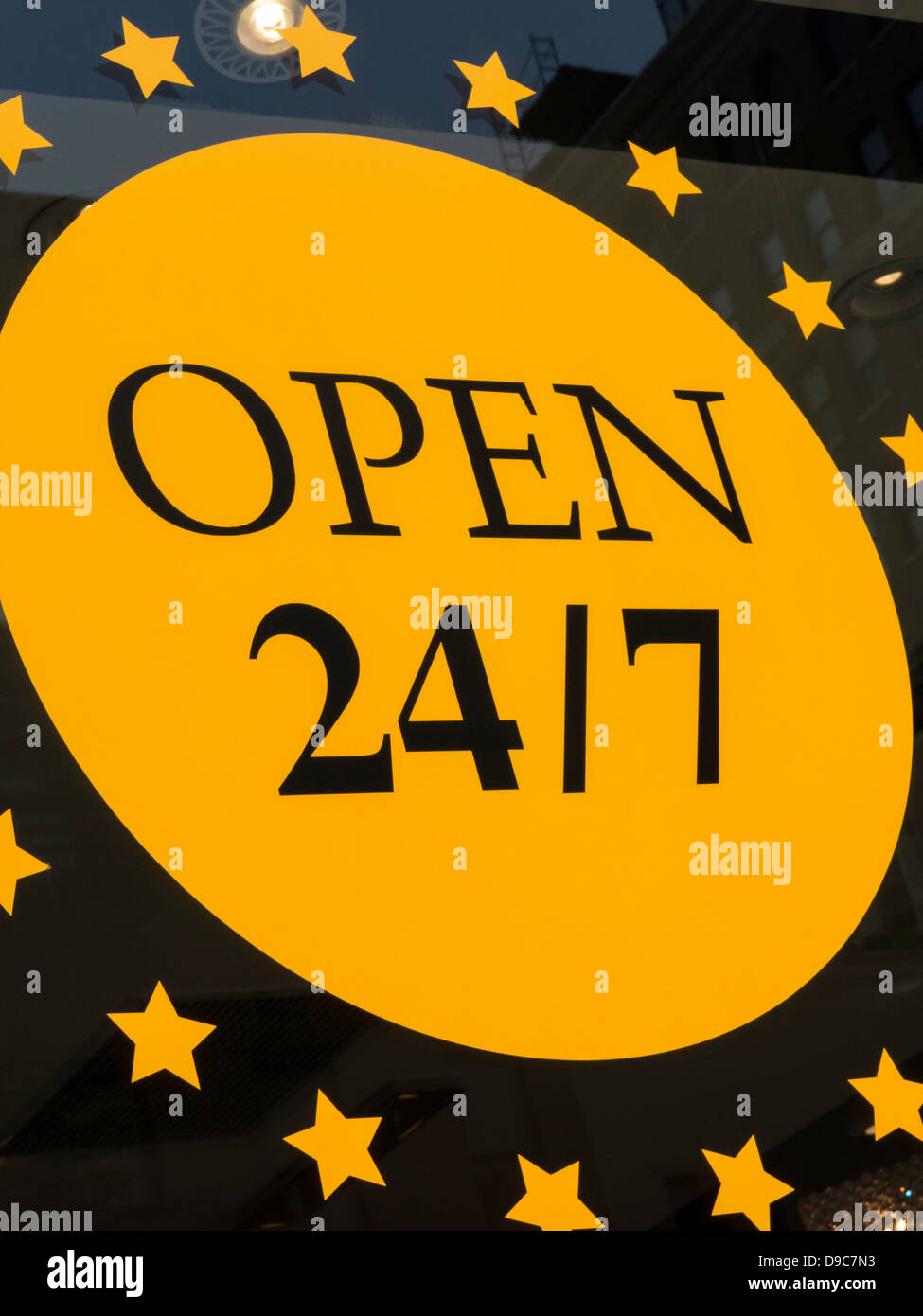 Segno aperto 24/7 Foto Stock