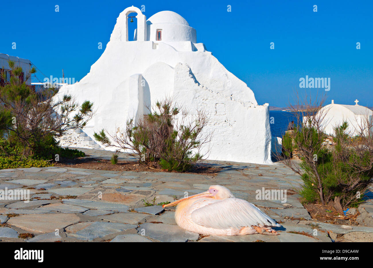 Vecchia chiesa di Panagia Paraportiani all'isola di Mykonos in Grecia Foto Stock