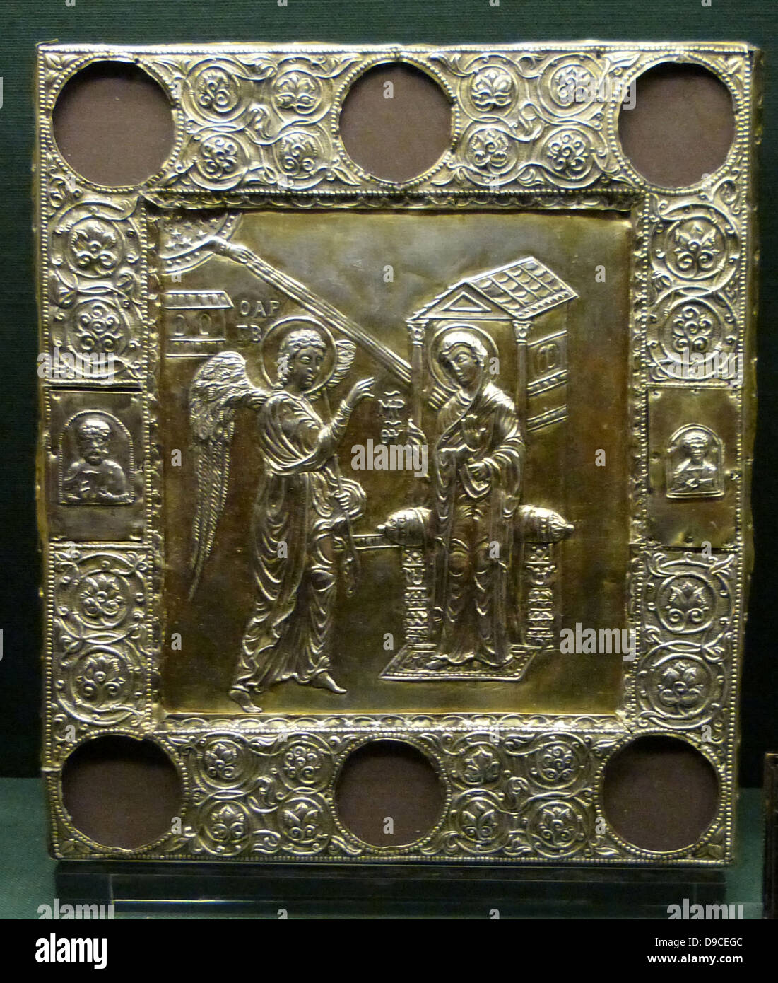 Icona di argento sbalzato con la rappresentazione della Annunciazione Foto Stock
