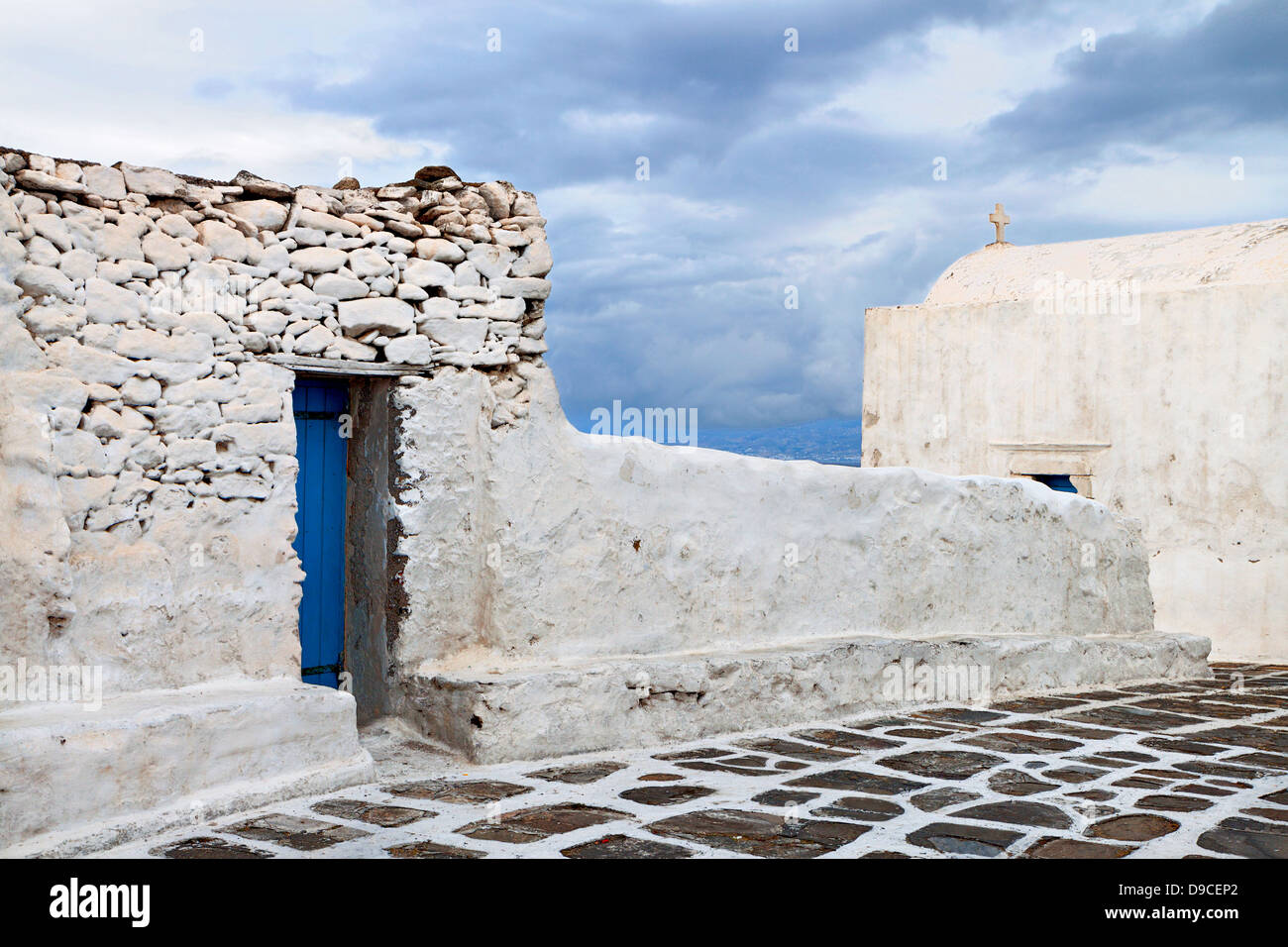 Strade Antiche di Mykonos isola in Grecia Foto Stock