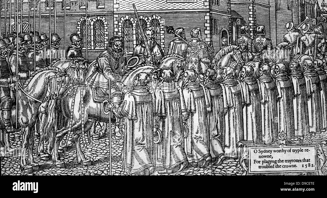 Sir Henry Sidney ritorna in trionfo al Castello di Dublino , aprile 1576. Sir Henry Sidney (1529 - 5 Maggio 1586), Signore Vice Irlanda era un eminente uomo politico e cortigiano durante i regni di Enrico VIII e di Edoardo VI, Sidney soppressa una ribellione guidata dal Conte di Clanricarde e i suoi figli nel 1576. Foto Stock