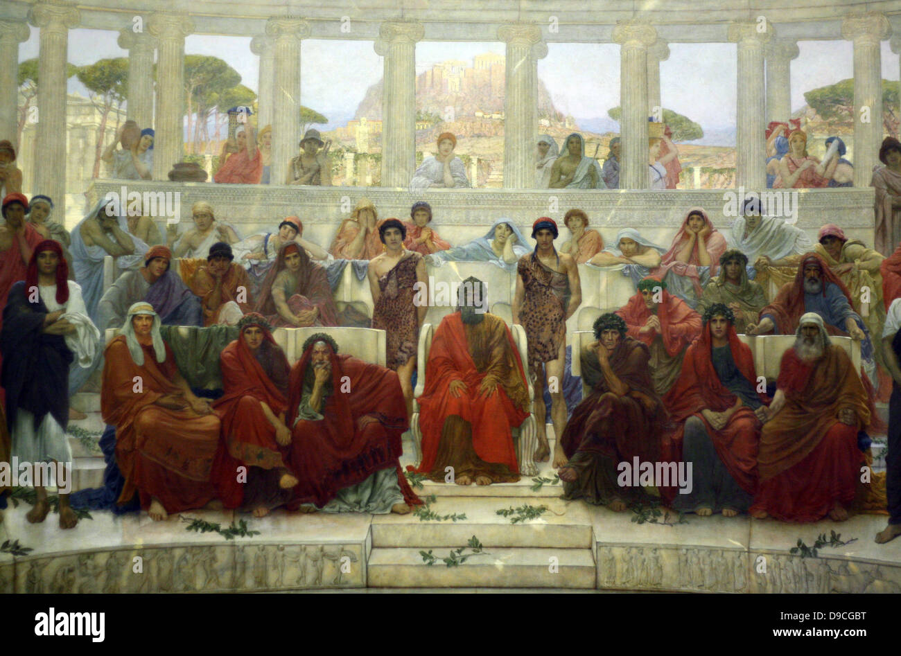 William Blake Richmond 1843-1921 "Un pubblico ad Atene durante la  rappresentazione di Agamennone' 1884. La foto mostra l'auditorium del teatro  di Atene, come si vede dal palco durante una performance di Agamennone
