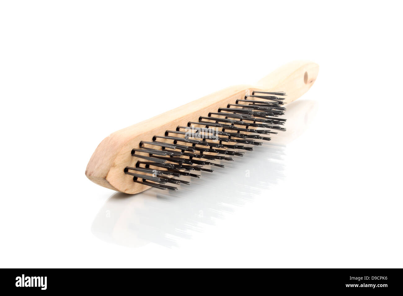 Spazzola di filo metallico con frizione di legno, spazzola di filo metallico con atti di legno, Foto Stock