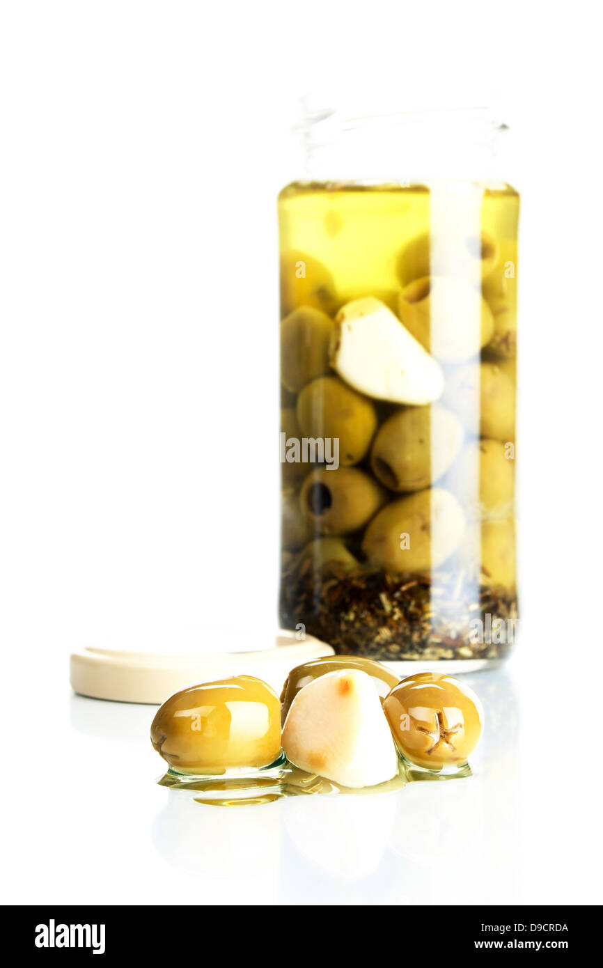 Le olive e l'aglio Foto Stock