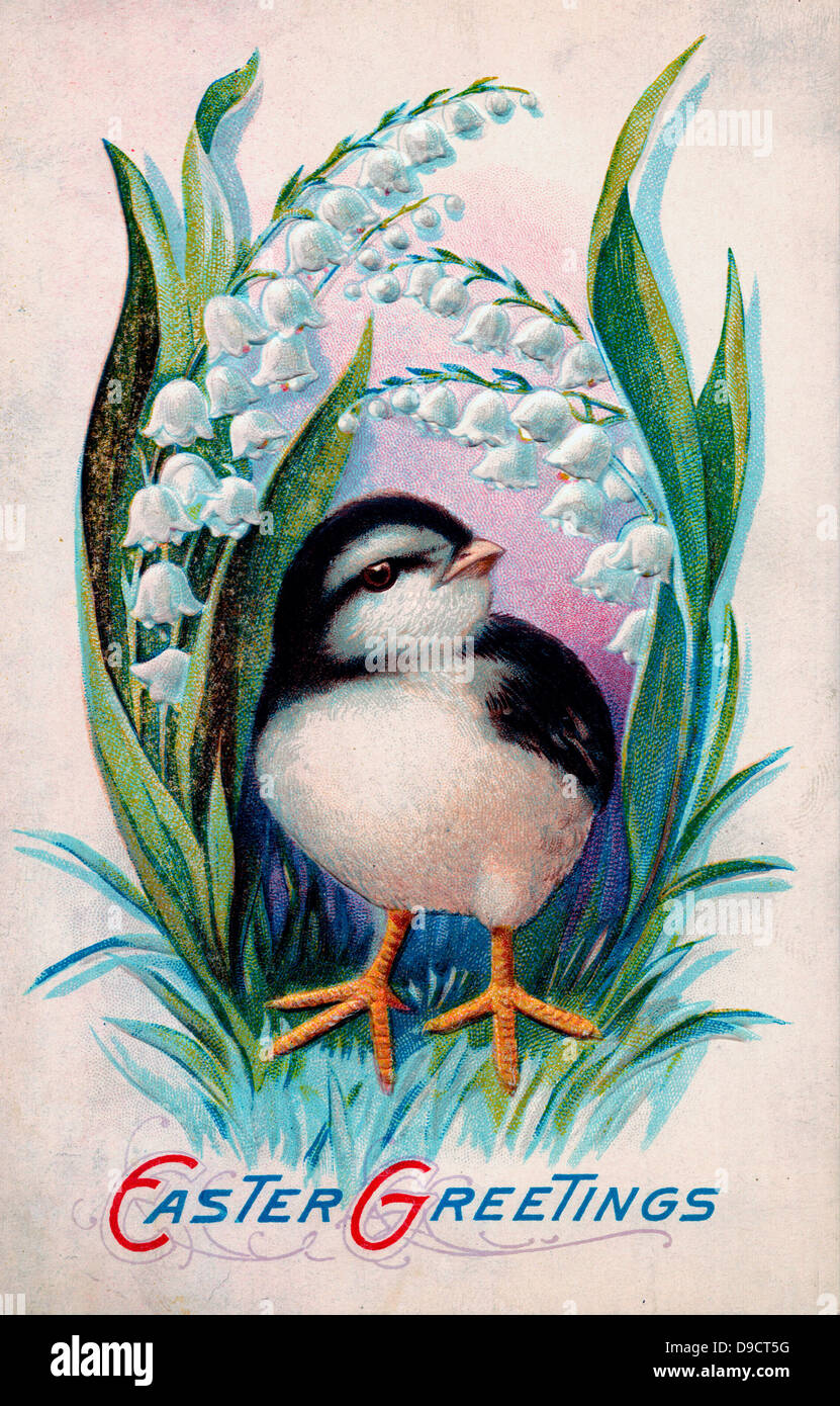 Auguri di buona Pasqua - Vintage card con uccelli e fiori Foto Stock