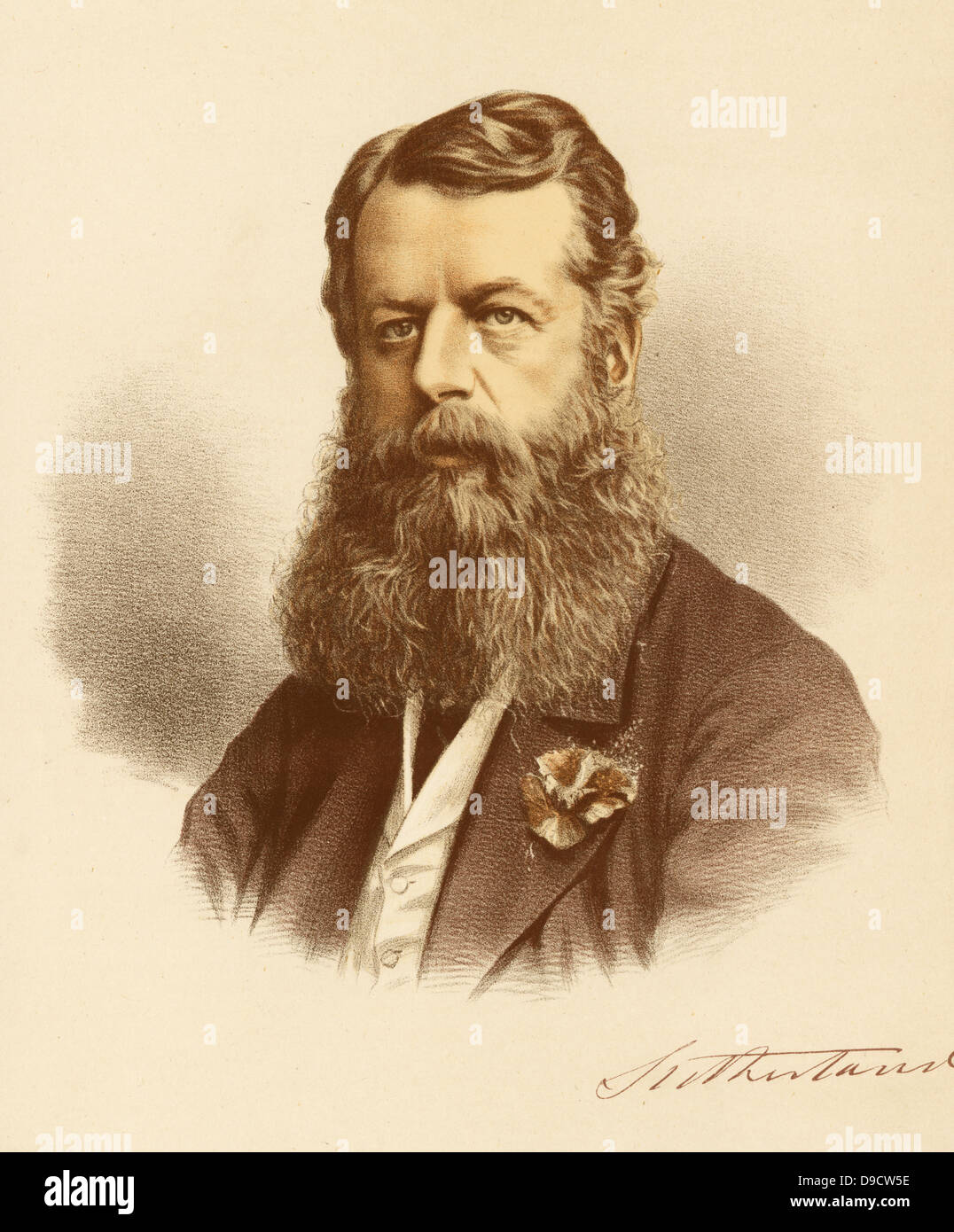 George Granville William Sutherland Leveson-Gower, 3° duca di Sutherland (1828-1892), liberale britannico nobile cortigiano e diplomatico. Litografia colorata c1880. Foto Stock