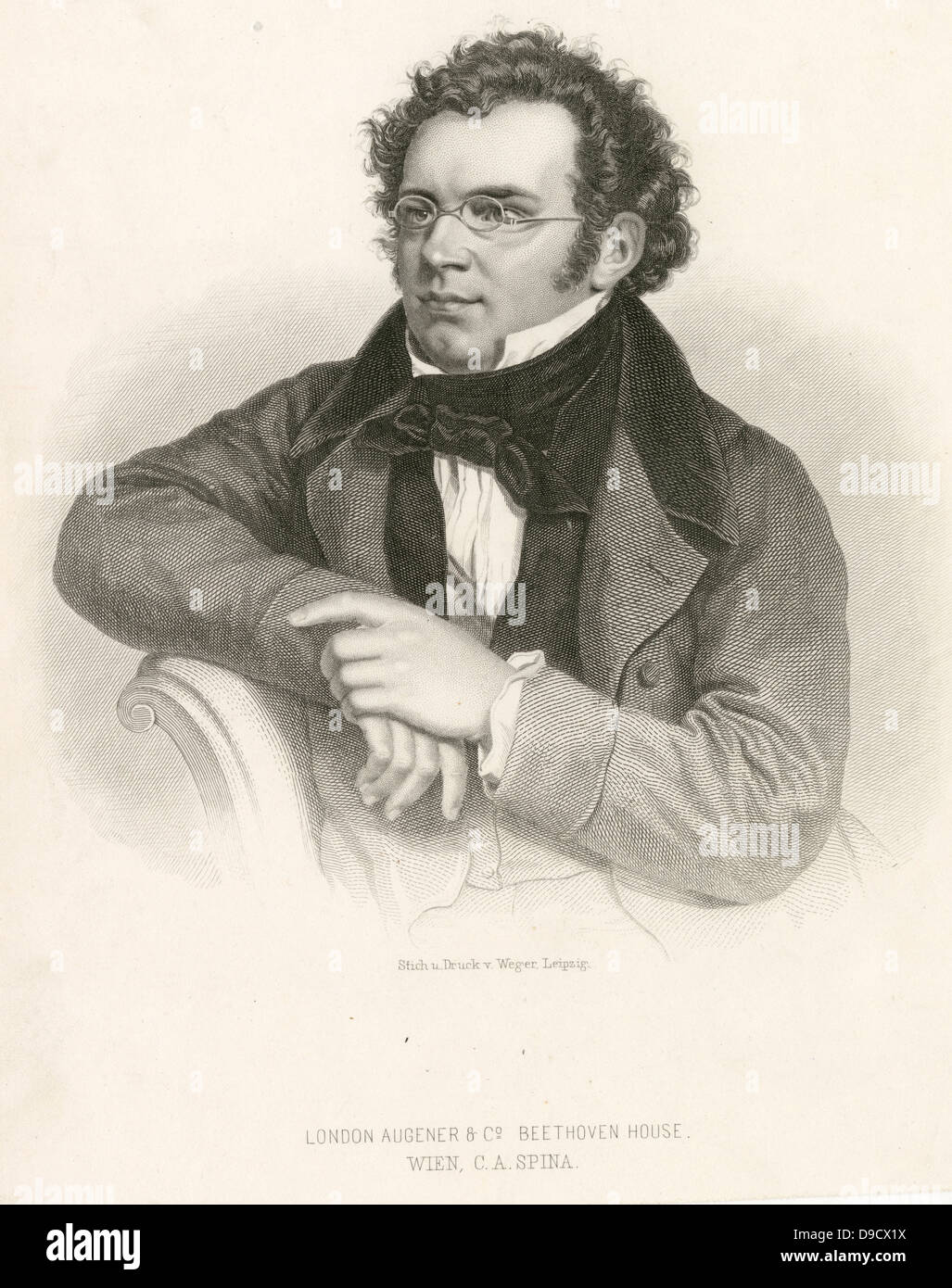 Franz Peter Schubert (1797-1828) il compositore austriaco degli inizi del periodo romantico. Incisione. Foto Stock