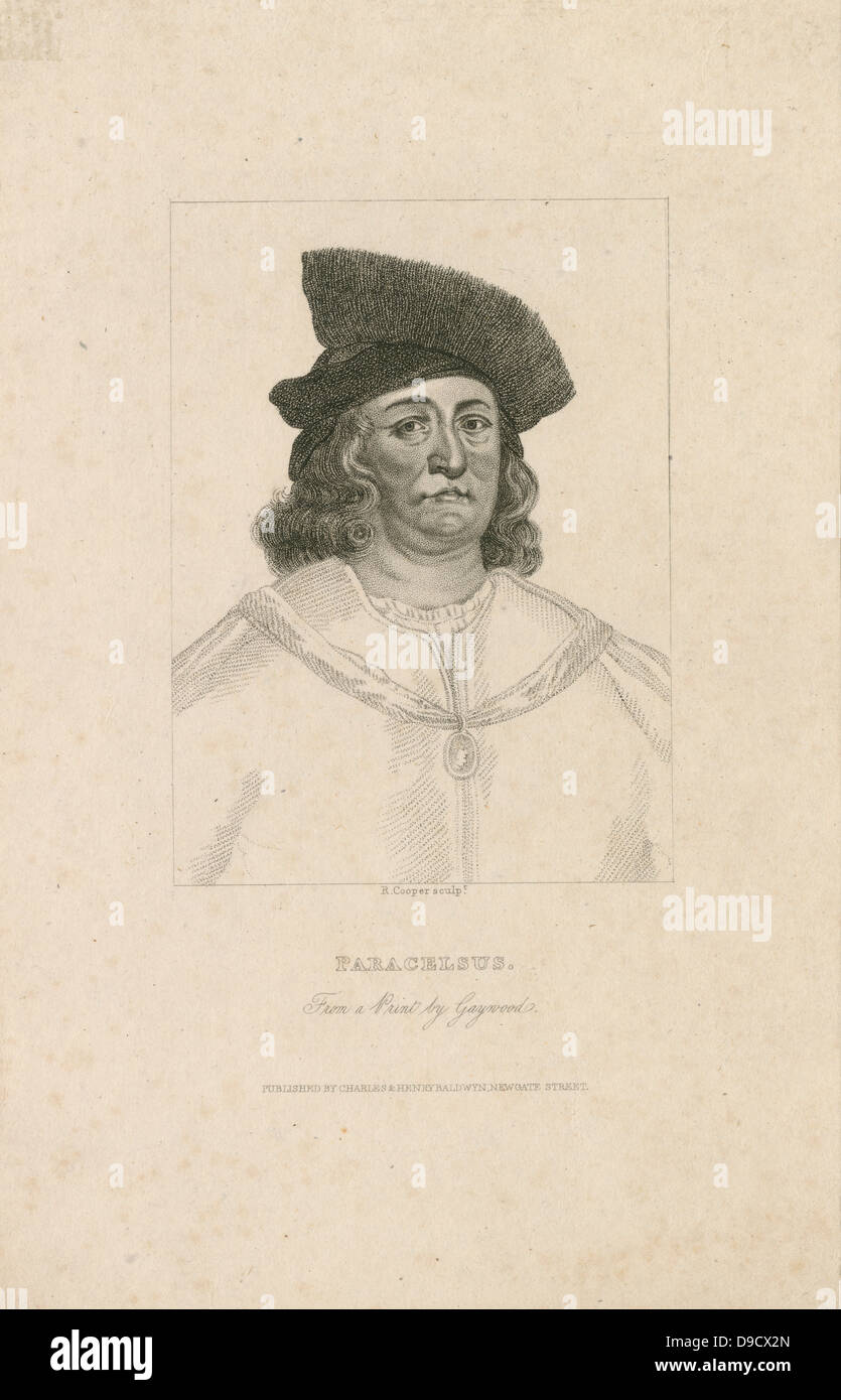 Paracelso (1493 - 1541) Nato Philipppus Aureolus Theophrastus Bombastus von Hohenheim: germano-svizzero medico rinascimentale, alchimista, astrologerand alchemist. Incisione. Foto Stock
