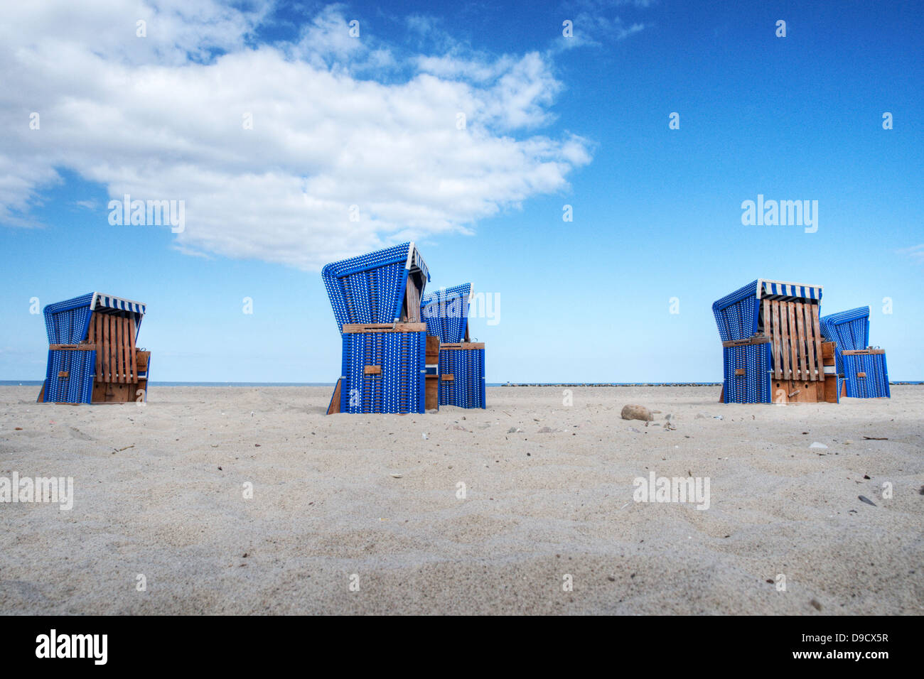 Cestini di spiaggia sulla spiaggia Foto Stock