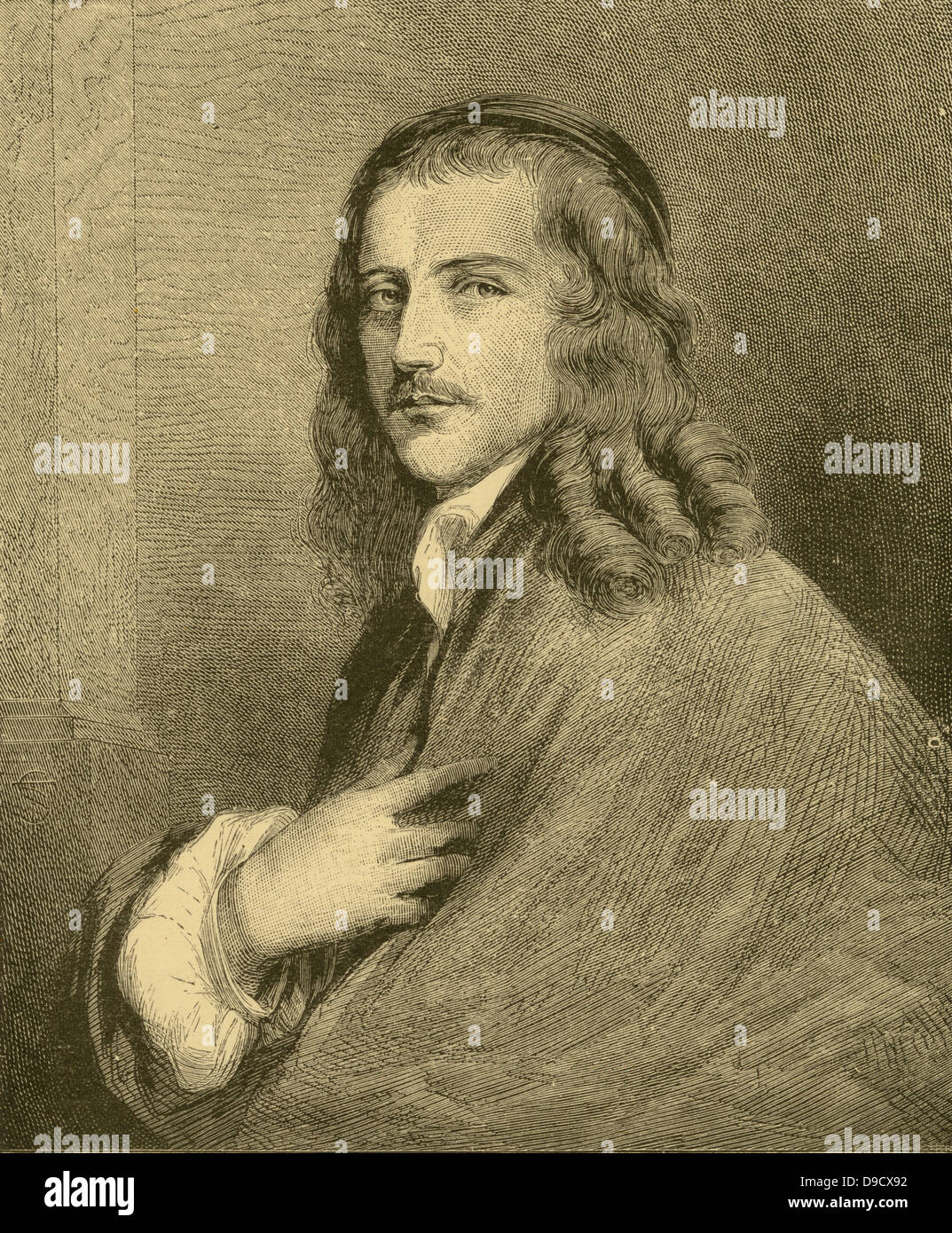 Andrew Marvell (1621-1678) inglese metaphysicl poeta, un socio di John Donne e George Herbert, e un amico di Milton. In lingua inglese delle guerre civili che egli era un Parliamentarion. Ritratto incisione. Foto Stock