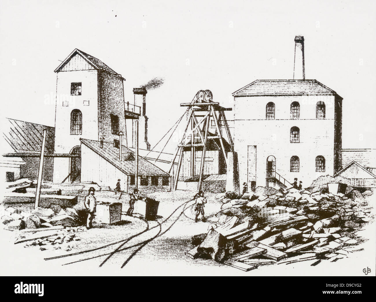 Great Western tunnel ferroviario sotto il fiume Severn tra Inghilterra e Galles 1873-1886: motore case a scatola Sudbrook engies vapore per unità organizzativa di pompaggio il funzionamento. Incisione del 1888. Foto Stock