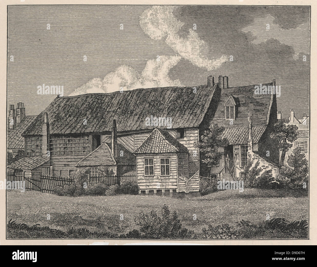 Bunyans Meetin House, Southwark, Londra, costruito 1687. John Bunyan (1628-1688) inglese anticonformista scrittore cristiano e predicatore. Incisione Londina afteer illustrata, 1819. Foto Stock
