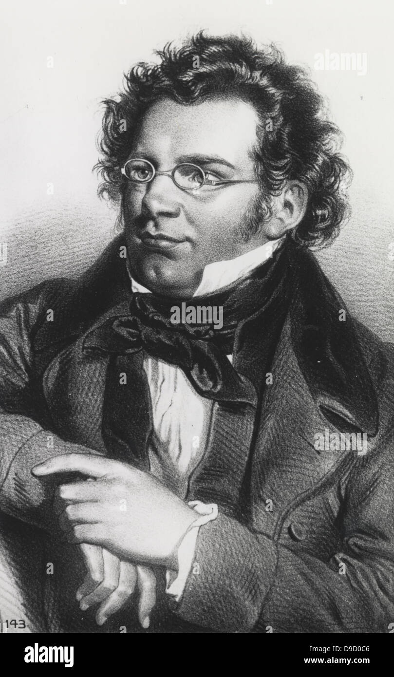 Franz Peter Schubert (1797-1828) il compositore austriaco degli inizi del periodo romantico. Incisione. Foto Stock