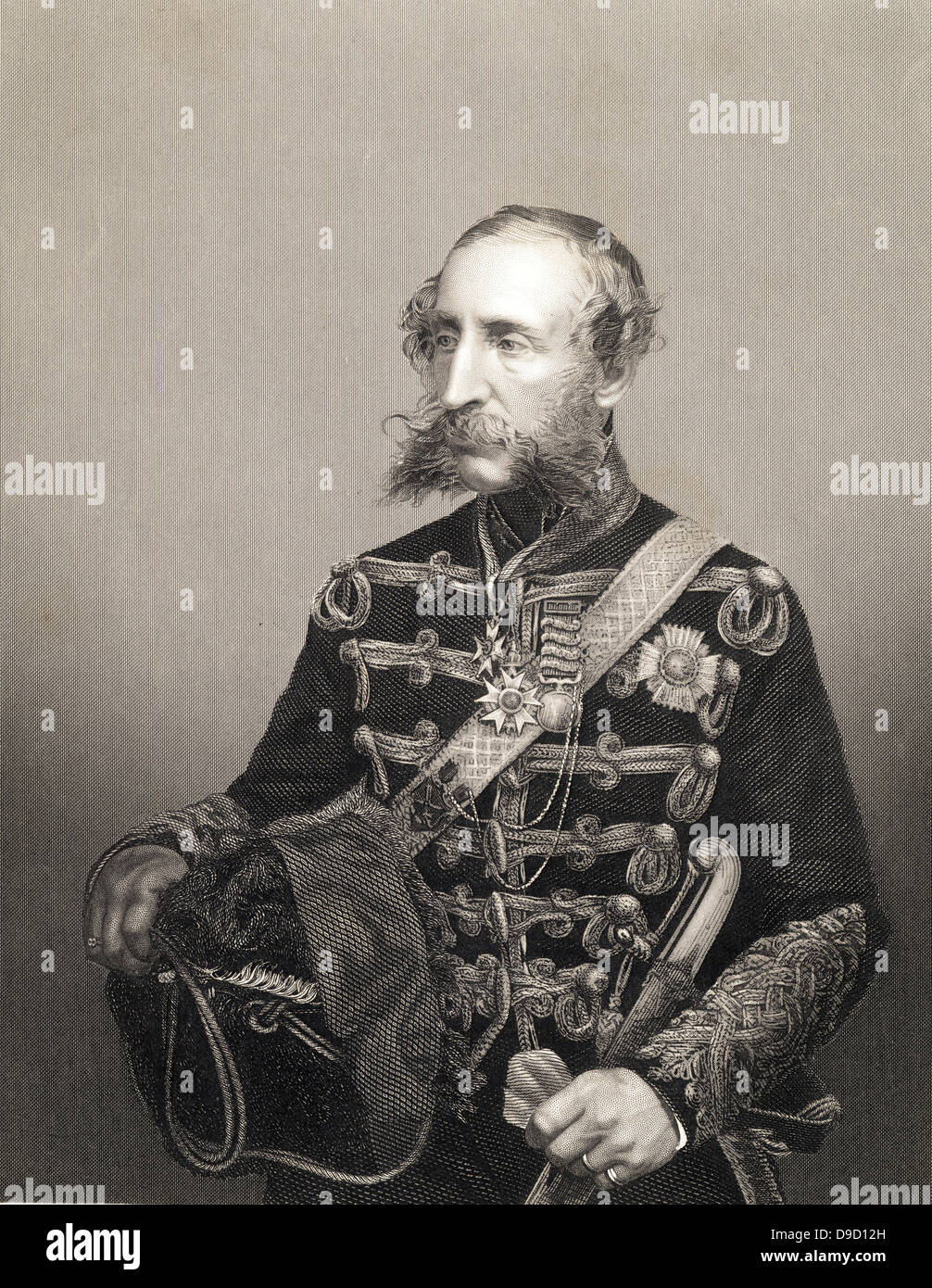 Lieut-General James Brudenell, 7° Conte di Cardigan (1797-1868), Esercito Britannico ufficiale di cavalleria. Il Led di carica della brigata della luce nella battaglia di Balaclava, 25 ottobre 1854. Incisione c1860. Foto Stock