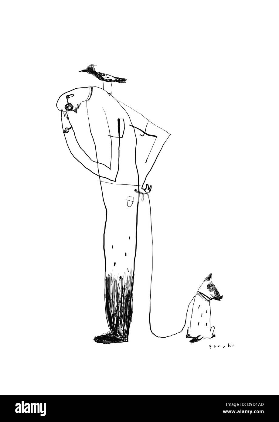 Uomo e cane illustrazione Foto Stock Uomo e cane illustrazione Foto Stock