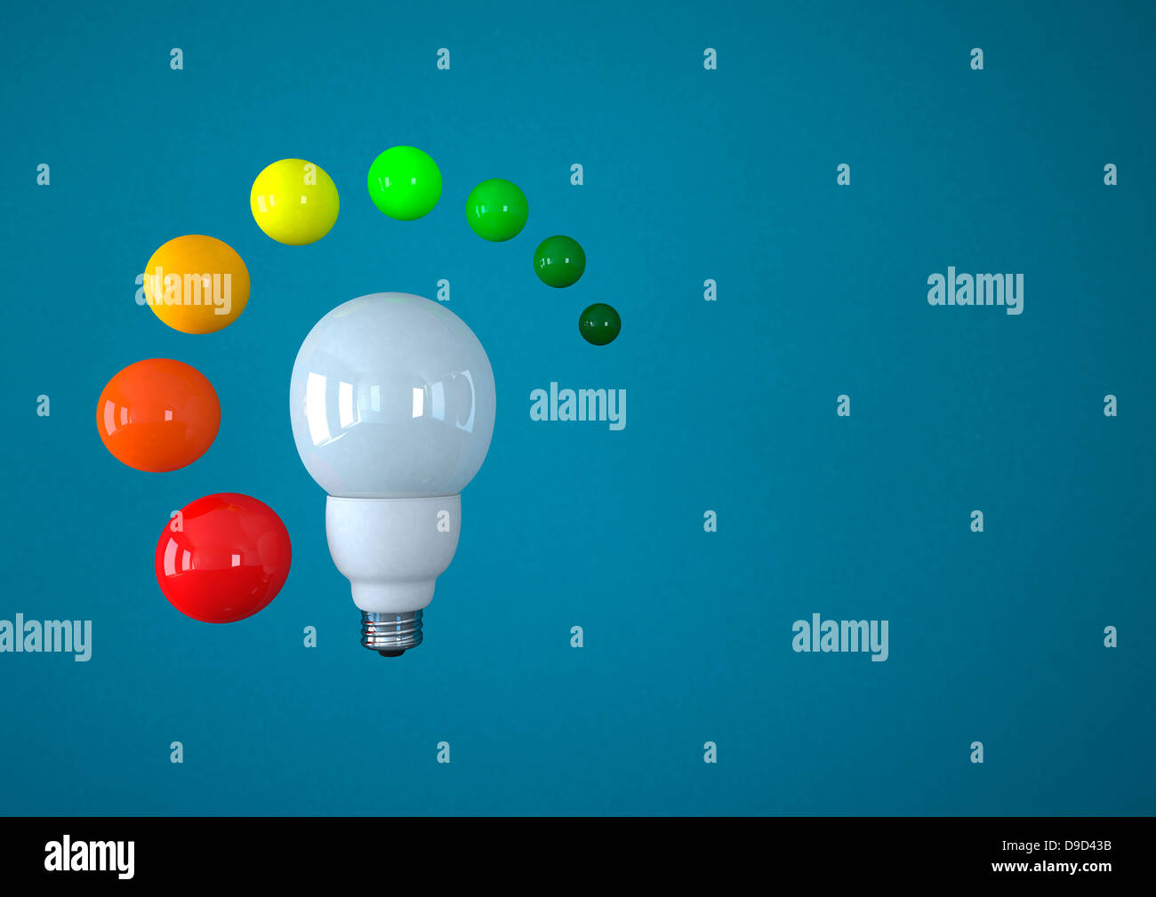 Illustrazione della lampadina eco con efficienza energetica scala, close up Foto Stock
