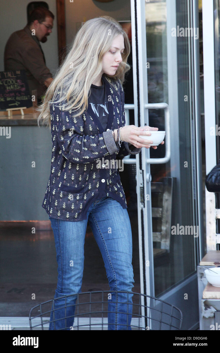 Amanda Seyfried porta una ciotola di acqua per il suo cane pur avendo una riunione con interior designer presso un ristorante in West Hollywood West Hollywood, California - 21.02.11 Foto Stock