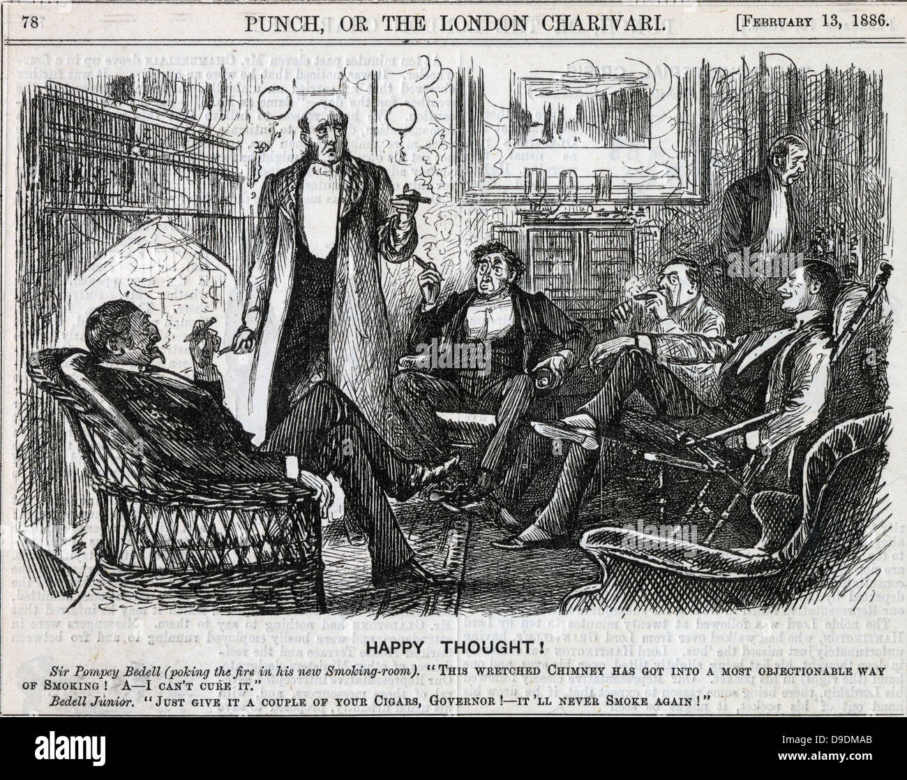 Colleghi riuniti nella sala fumatori di fumare il loro dopo cena sigari. George du Maurier cartoon da ''Punch'', Londra 1886. Foto Stock