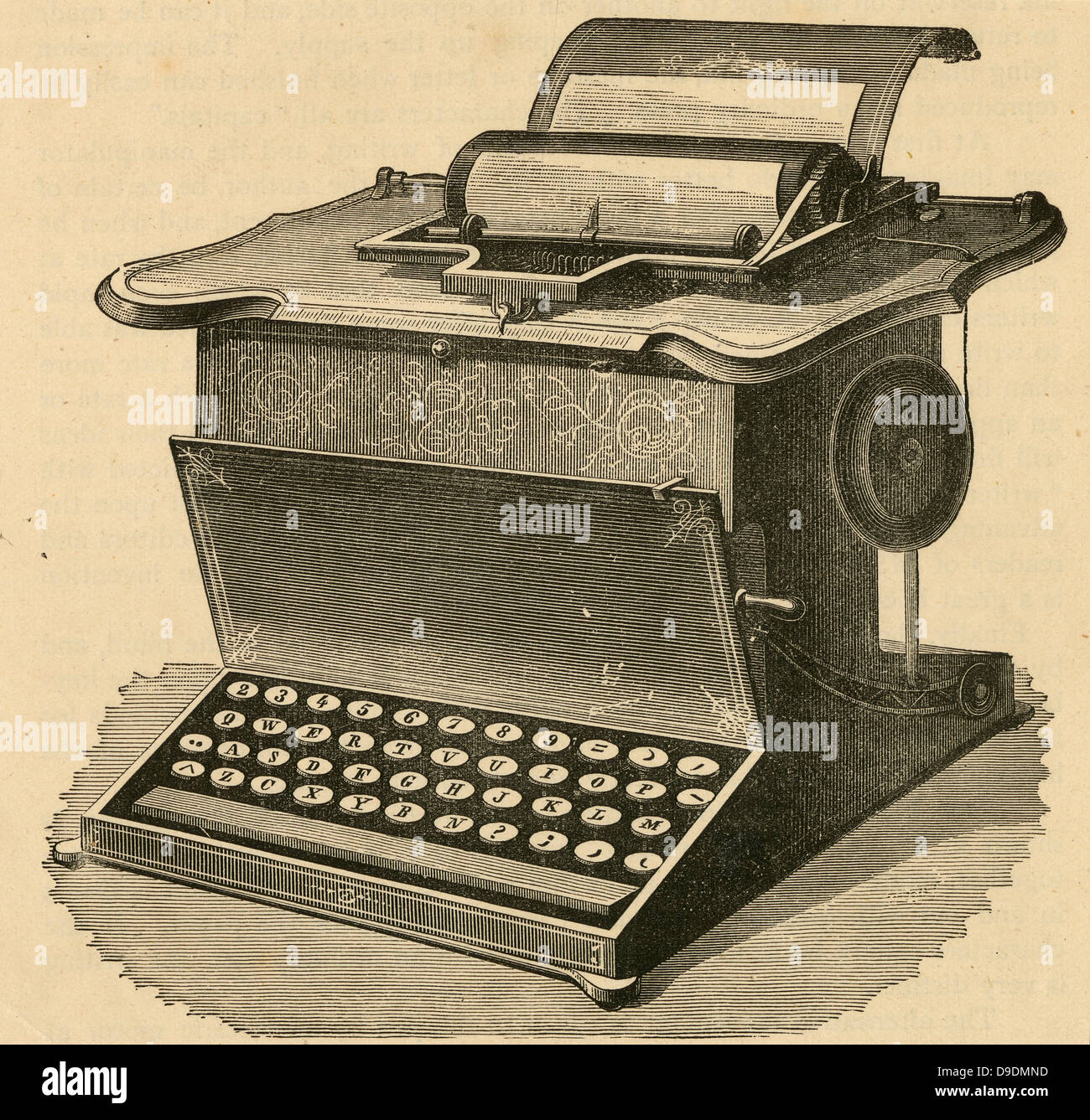 Remington typewritert con tastiera QWERTY, 1878. Incisione. Foto Stock