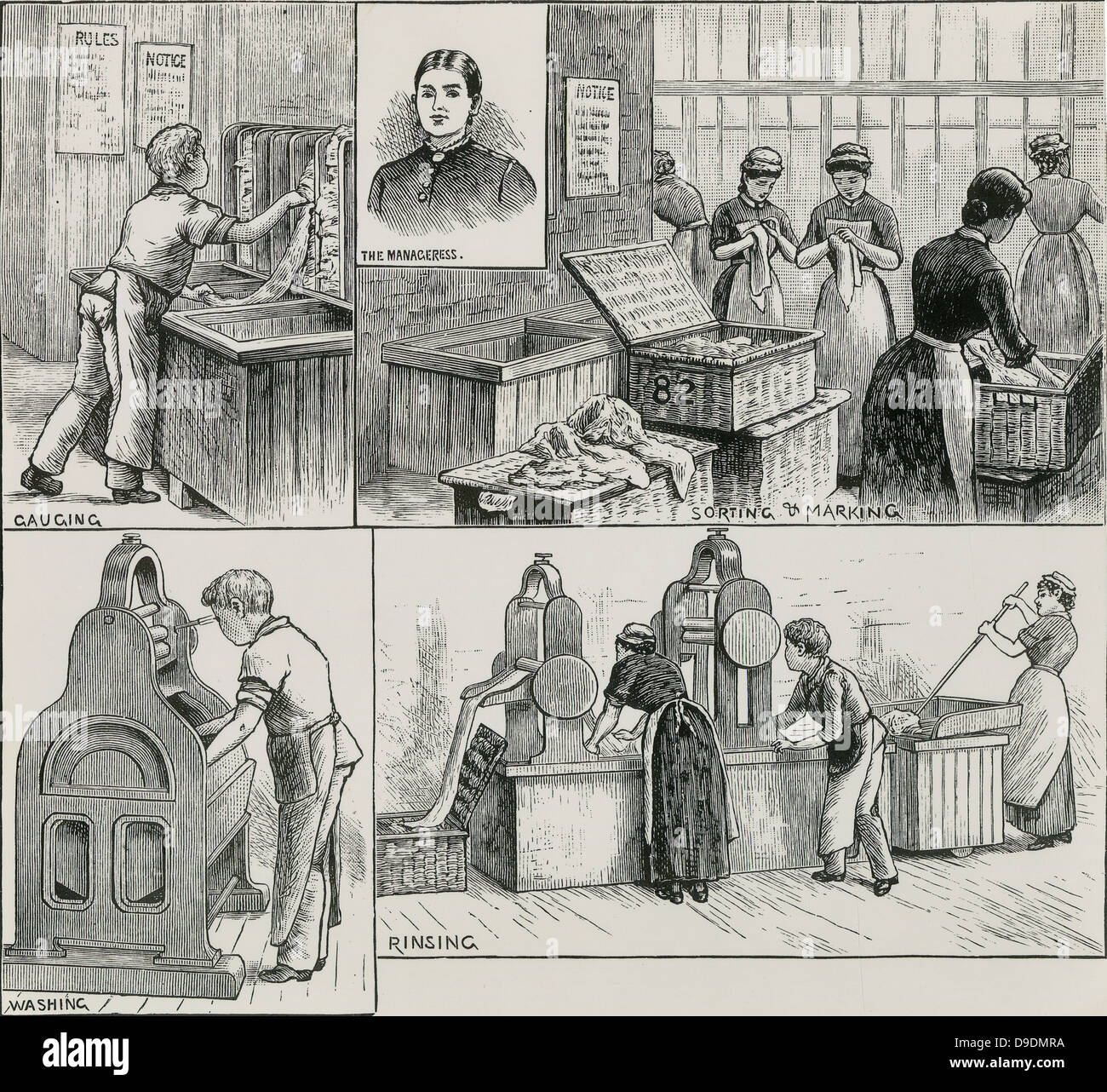Scene in una lavanderia commerciali, Londra, 1884. Foto Stock