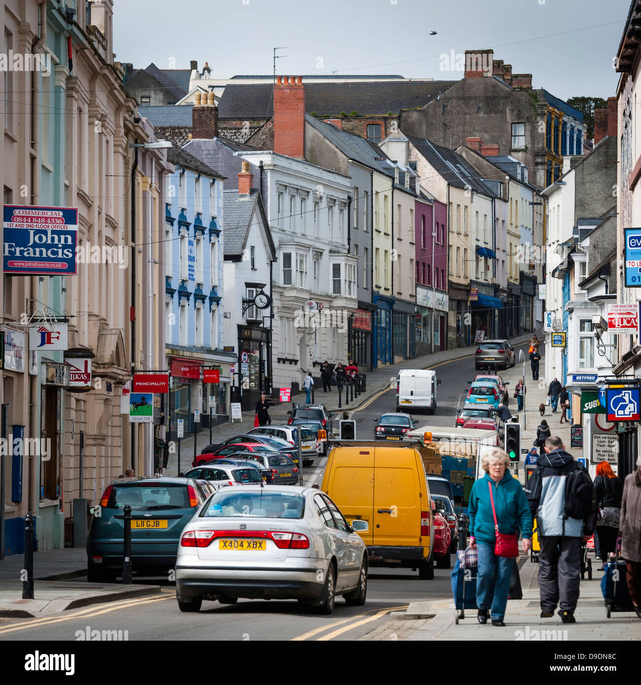 Centro città, Haverfordwest, Pembrokeshire Wales UK Foto Stock