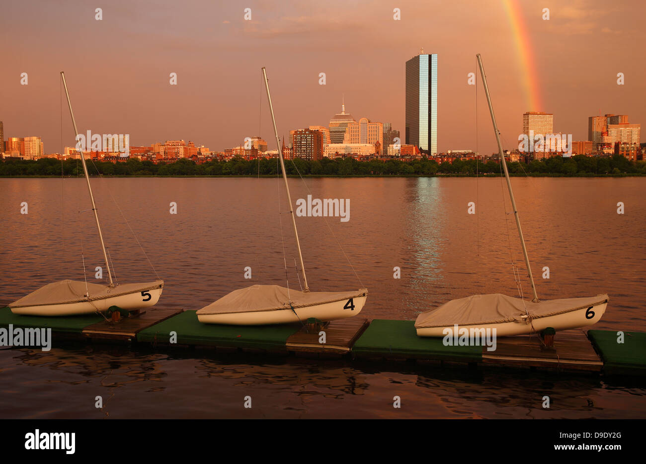 Skyline di Boston, Back Bay, Charles River, Boston, Massachusetts Foto Stock