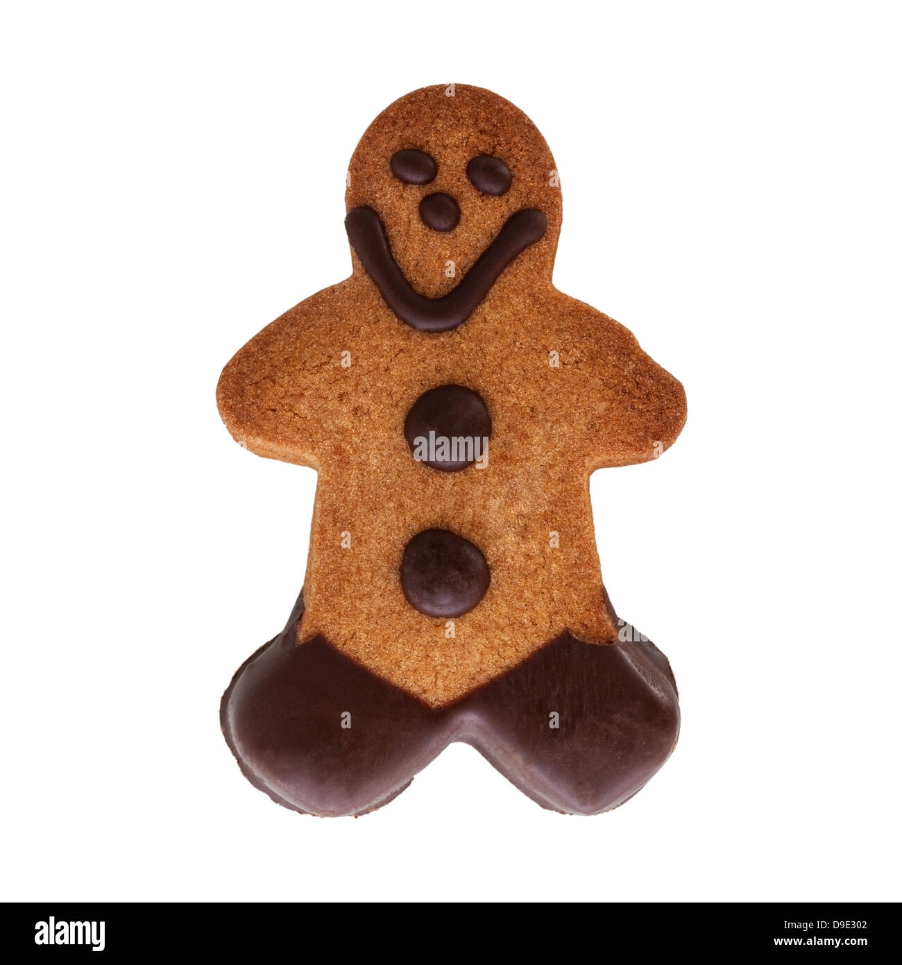 Una casa fatta di Gingerbread Man su sfondo bianco Foto Stock