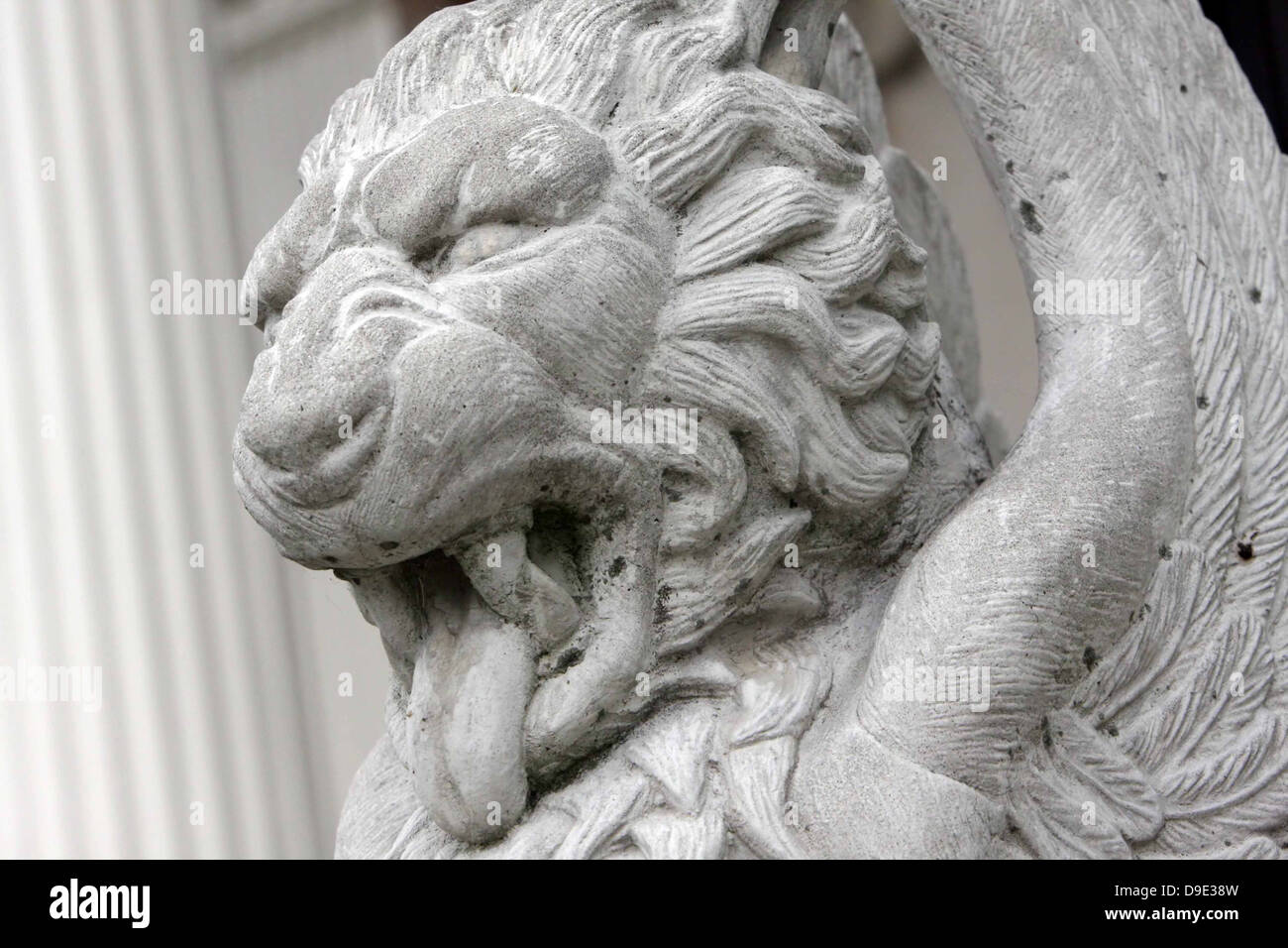 Pietra di calcestruzzo di cemento statua leone bianco grigio grigio Foto Stock